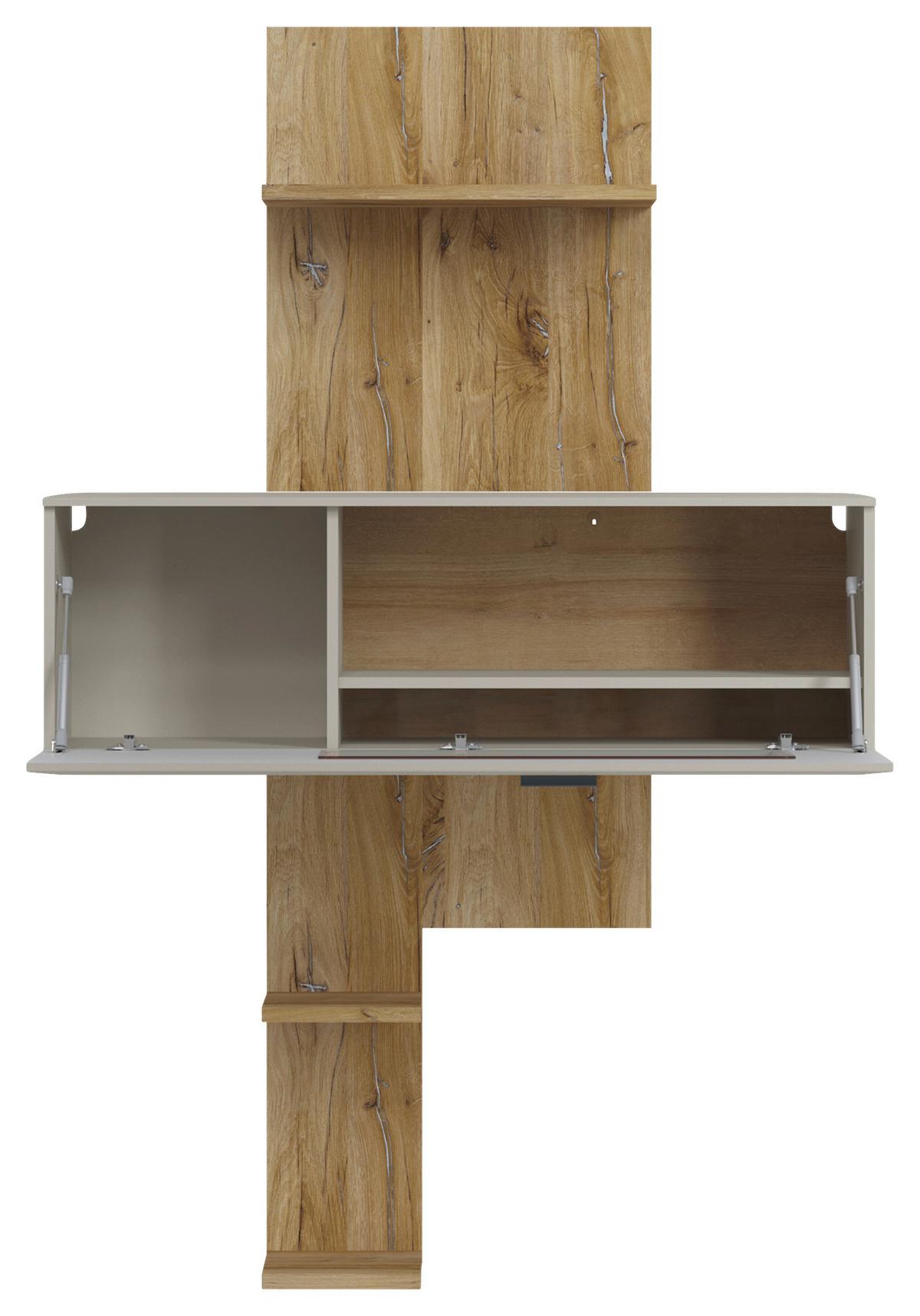 Fali Polcos Elem Romy - tölgyfa színű/szürke, Design, faalapú anyag/Üveg (120/186,5/41,1cm)