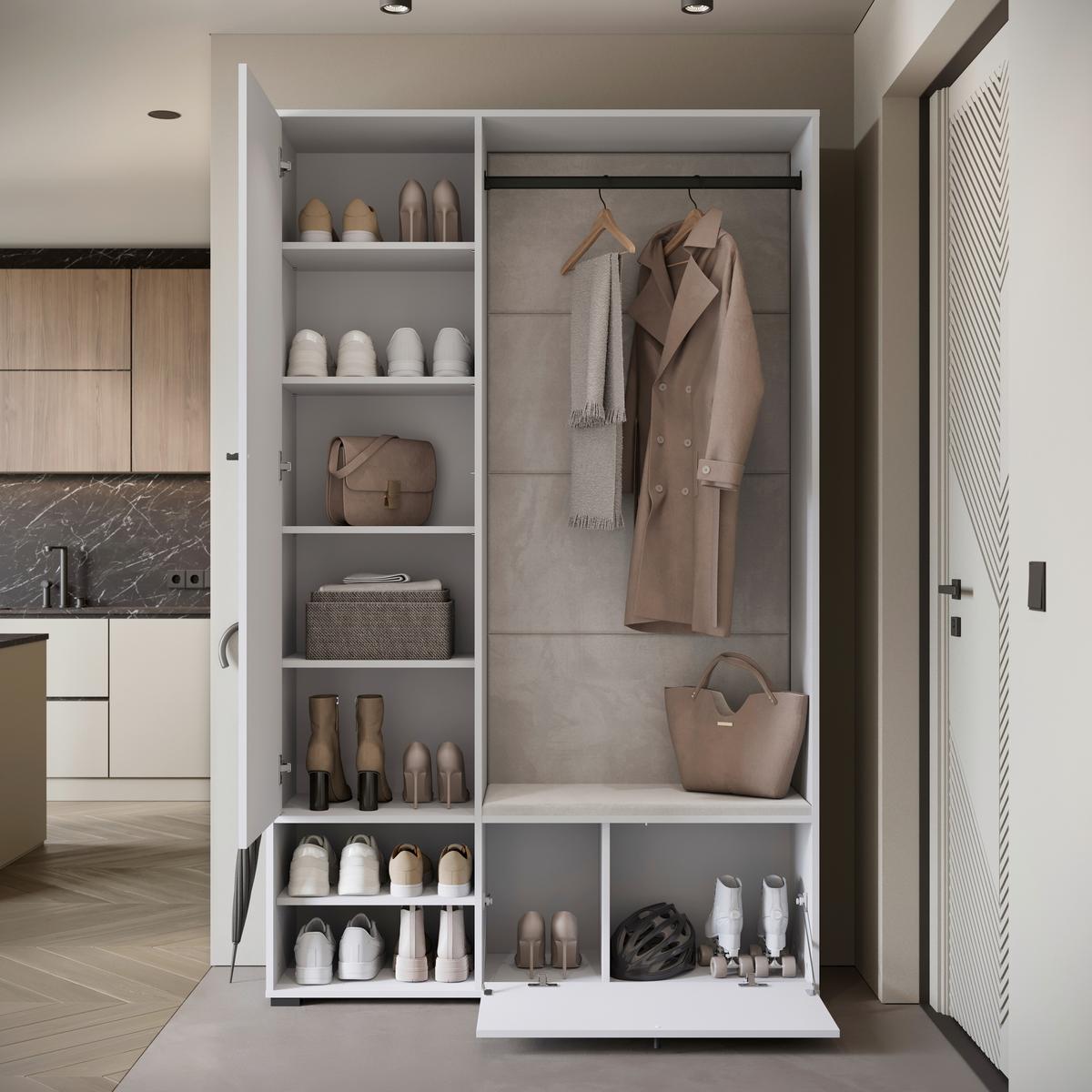 Garderobe Dino 013 4-tlg. Weiß - Weiß, Basics, Holzwerkstoff (117,3/190/33cm) - P & B