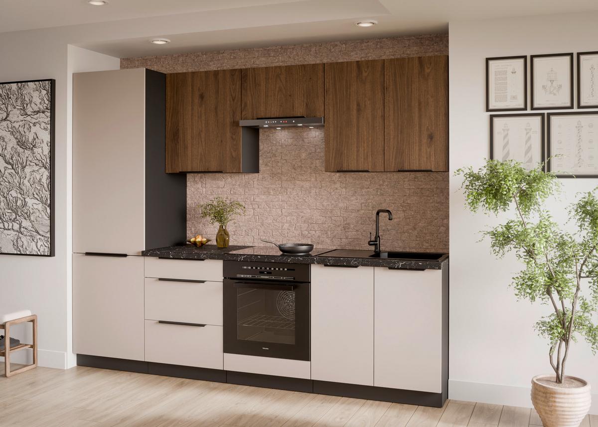 Bucatarie fara electrocasnice ARONA/MONZA - cașmir/culoare lemn de nuc, Modern, material pe bază de lemn (260/210/60cm) - Modern Living