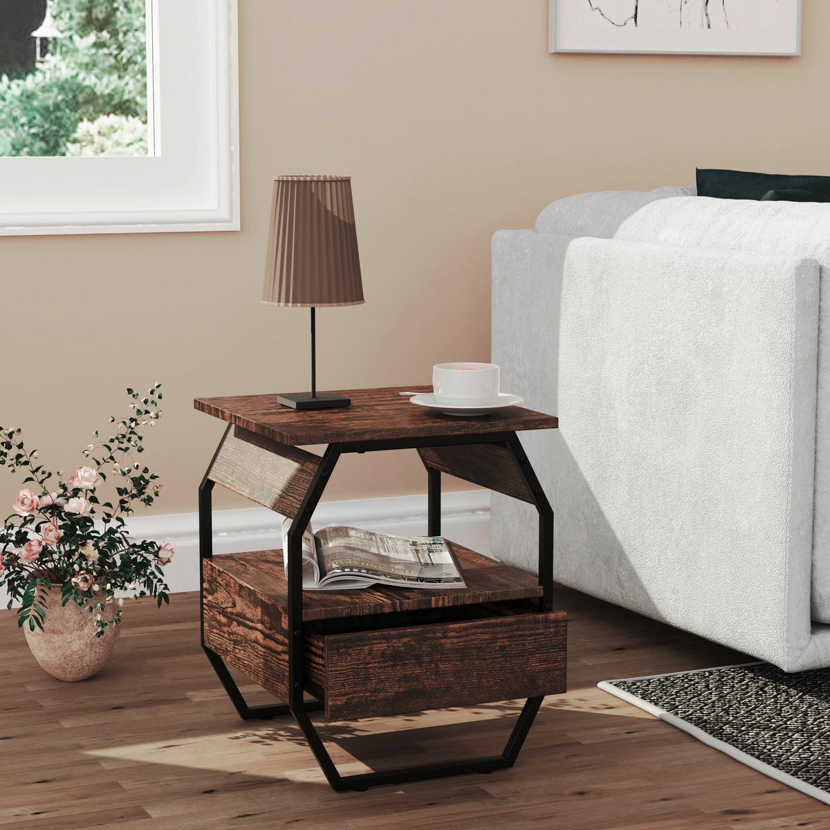 NACHTTISCH AULARI S - Eichefarben/Schwarz, Modern, Holzwerkstoff/Metall (40/50/40cm) - MID.YOU
