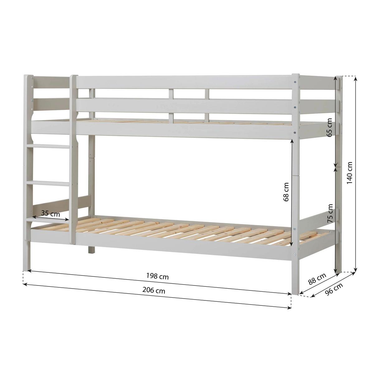 Etagenbett ECO COMFORT Grau Echtholz vollmassiv - Naturfarben/Grau, MODERN, Holz (90/200cm) - MID.YOU