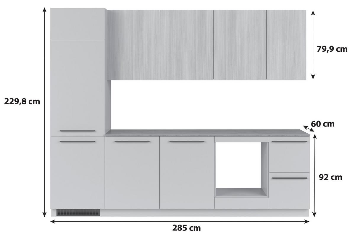 Küchenblock Milino o. Geräte Eichefarben - Eichefarben/Graphitfarben, Basics, Holzwerkstoff/Kunststoff (285cm) - Visiona