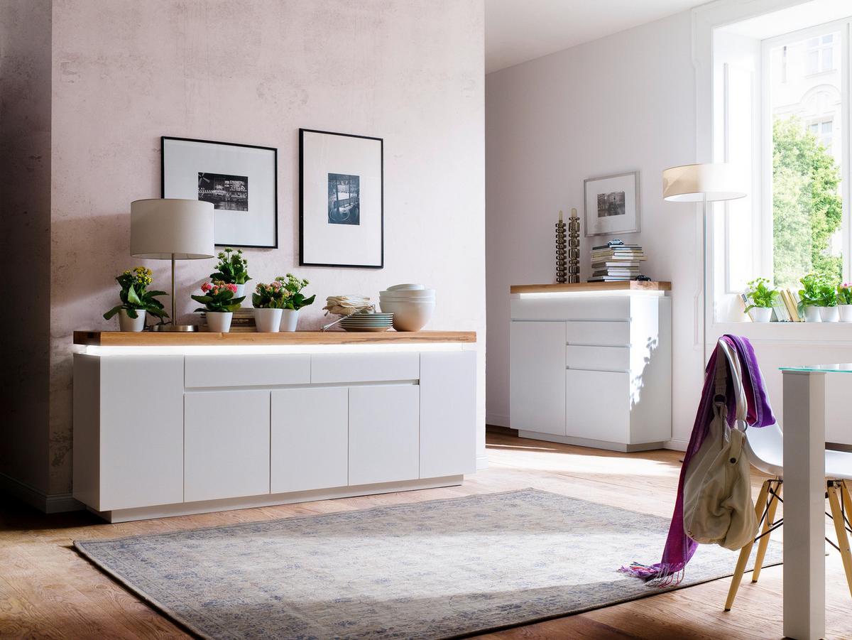 KOMODA SZEROKA ROMINA - kolor dębowy/biały, Design, materiał drewnopochodny/drewno (200/81/40cm)