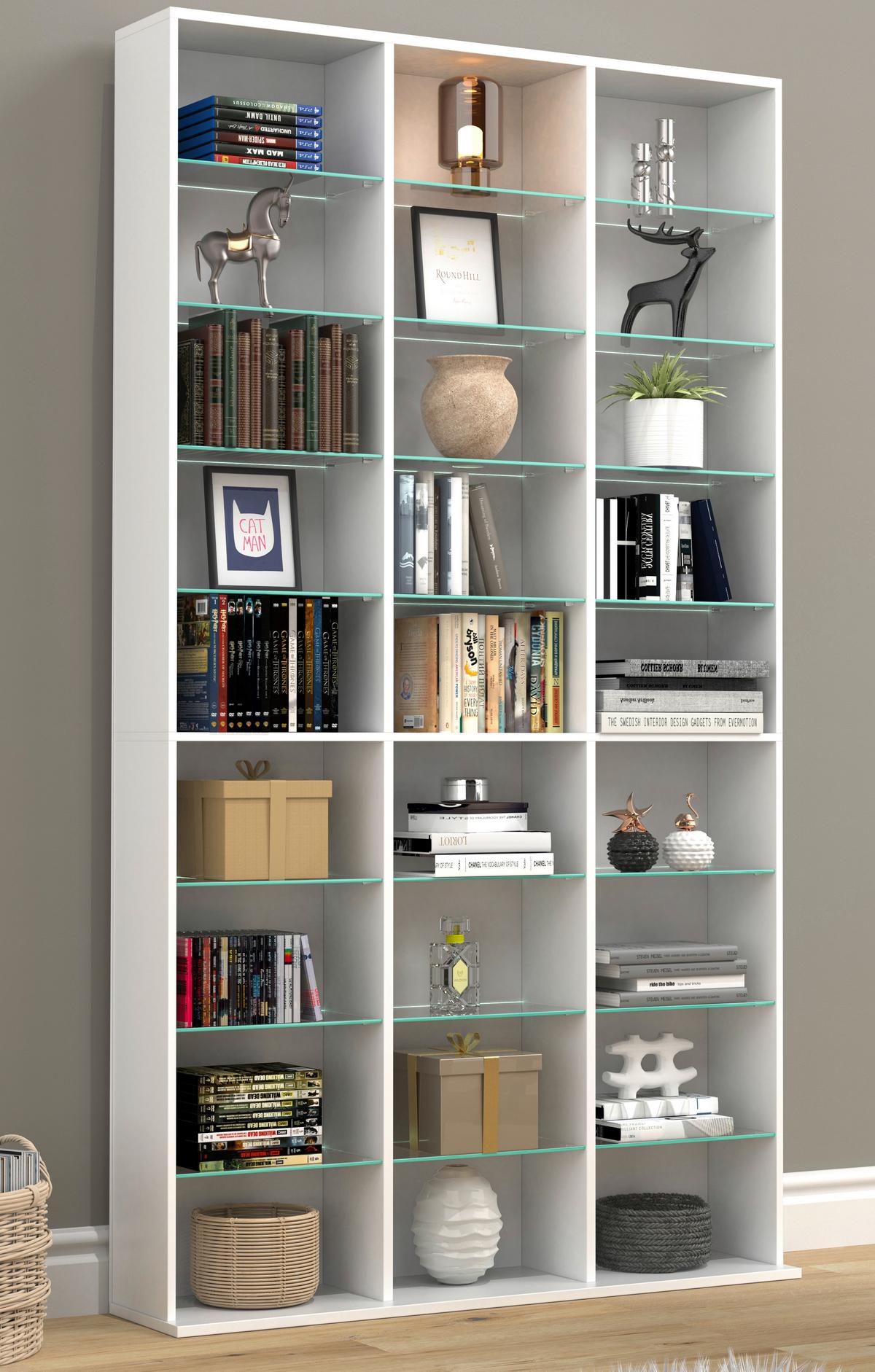 REGAL ZILAS XL - Weiss, Design, Glas/Holzwerkstoff (102/181/23cm) - MID.YOU