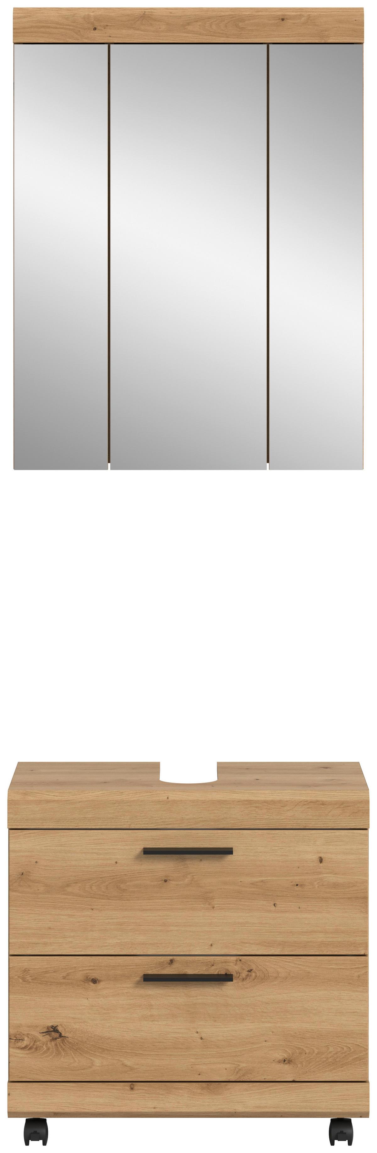 Badezimmer Scout Eiche Artisan 2-teilig - Schwarz/Eiche Artisan, Trend, Glas/Holzwerkstoff (60cm) - MID.YOU