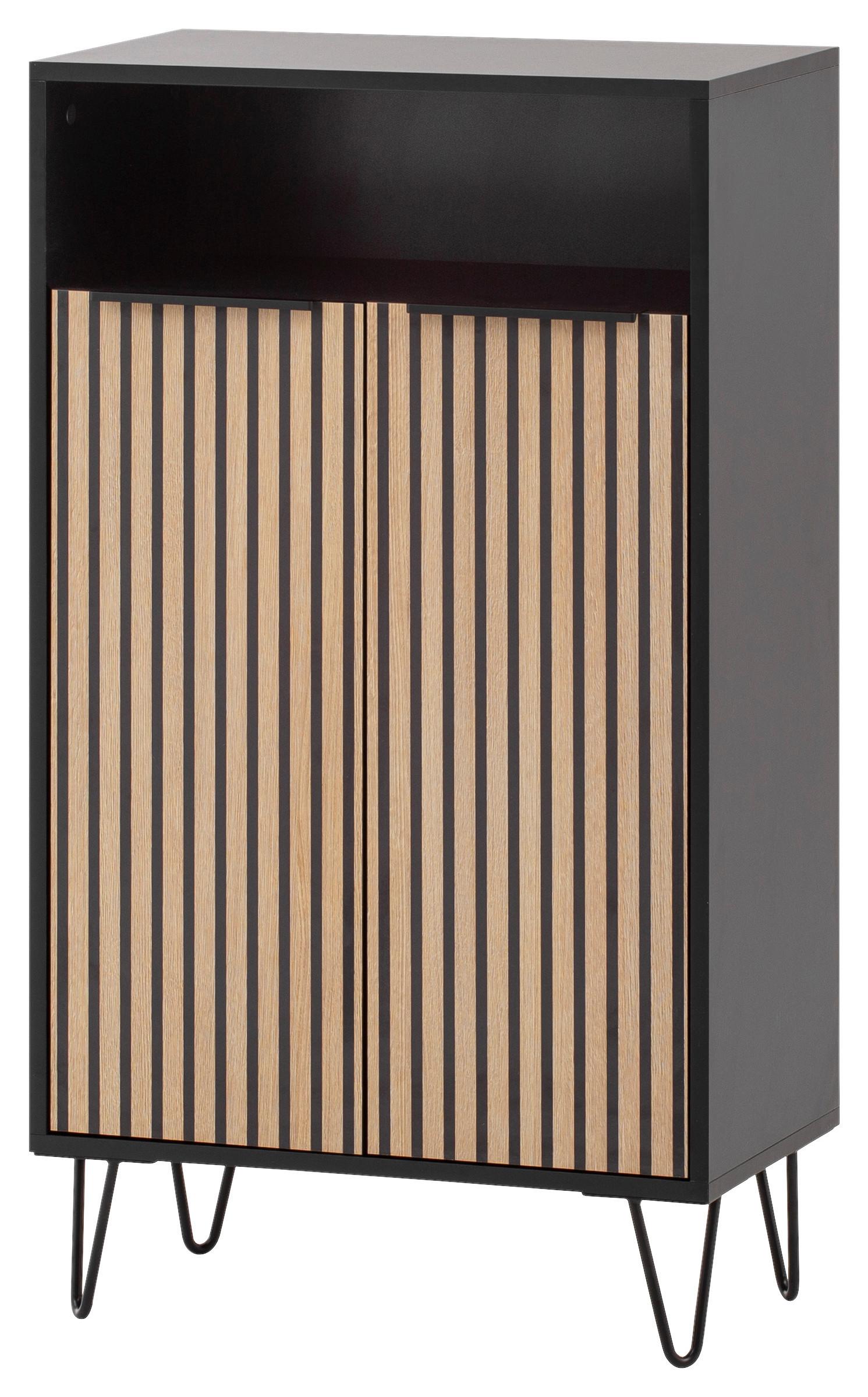 Schuhschrank Hank Eiche/Schwarz - Eichefarben/Schwarz, Design, Holzwerkstoff/Metall (60,2/107,9/33,05cm) - MID.YOU