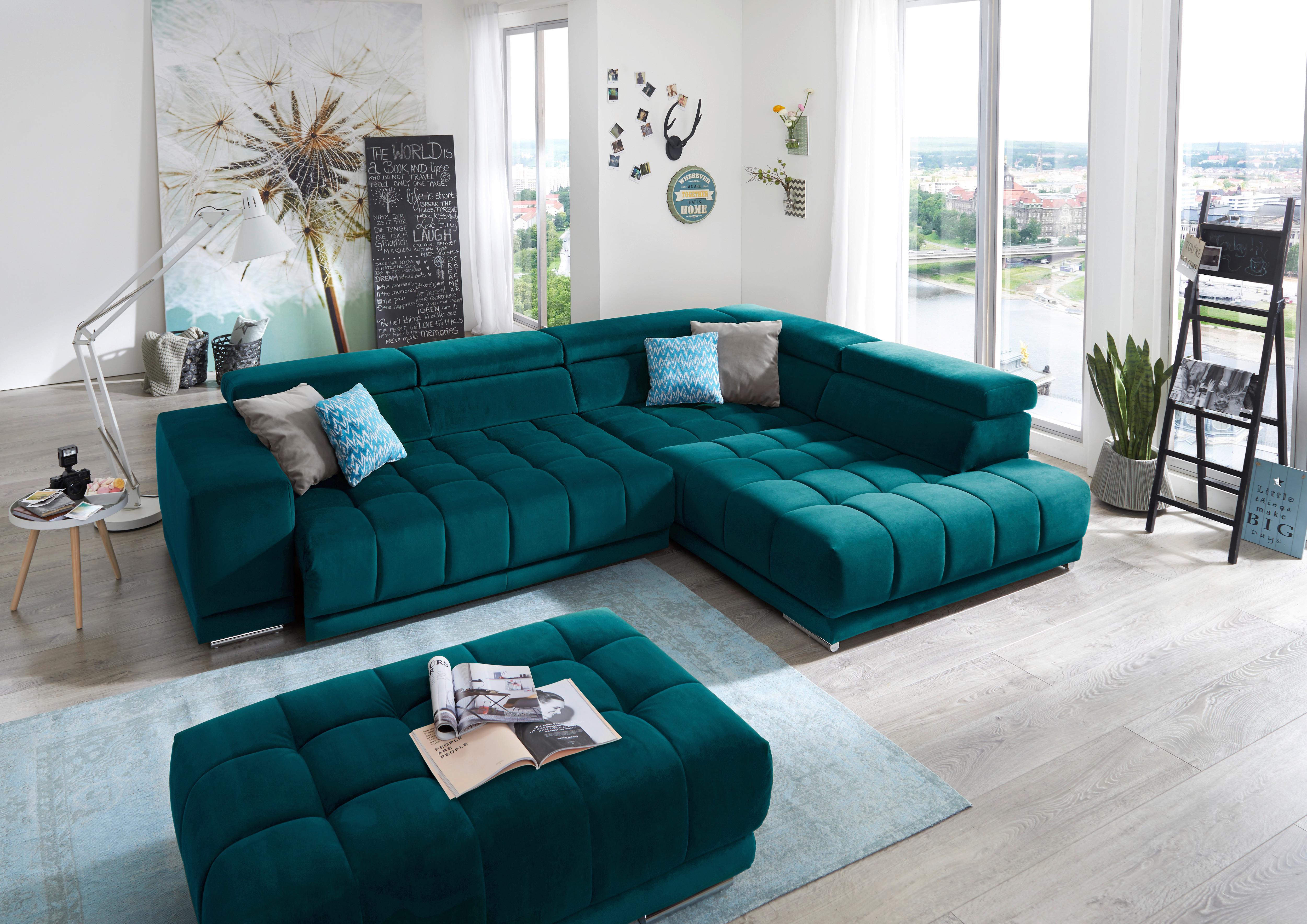 Wohnlandschaft SOLERO - Türkis/Chromfarben, Lifestyle, Textil (323/222cm) - Premium Living