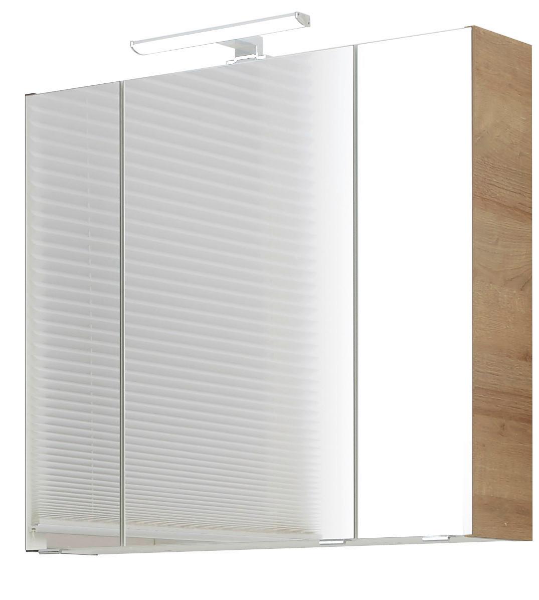 Tükrös Szekrény Luga - krómszínű/tölgyfa színű, Modern, faalapú anyag/Üveg (80/70/16cm)