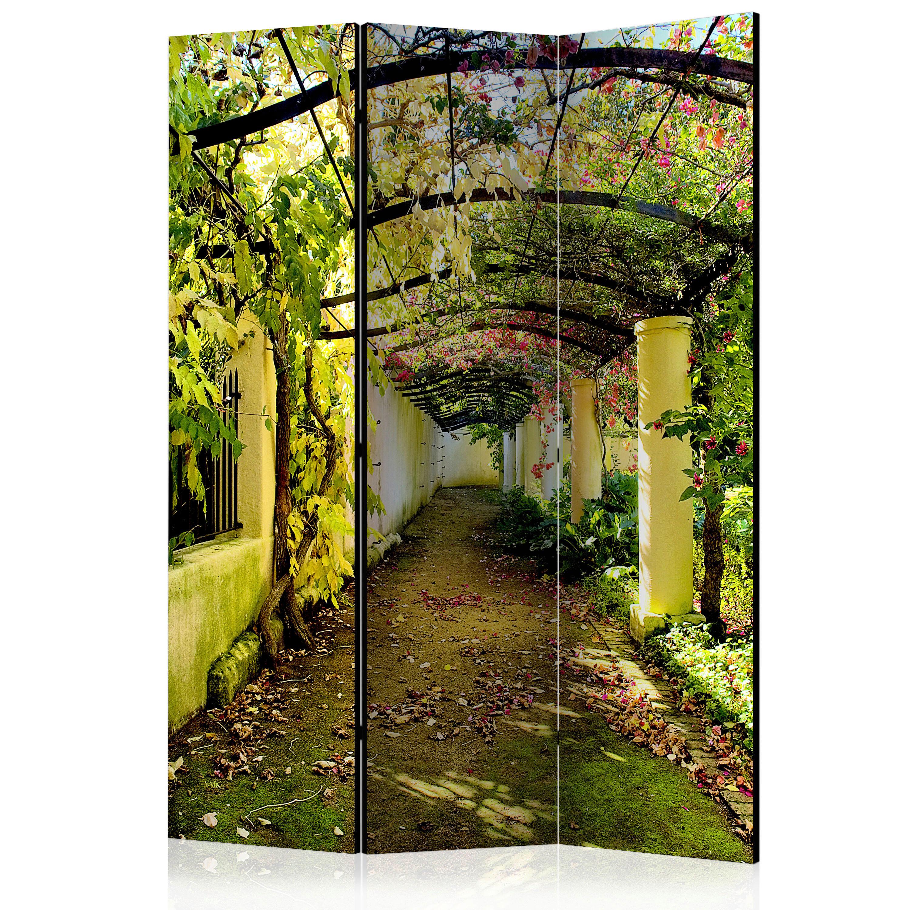 Paravan Romantic Garden, 3-Delni, Enostranski - zelena/rjava, Basics, tekstil/les (135/172/3cm) - artgeist