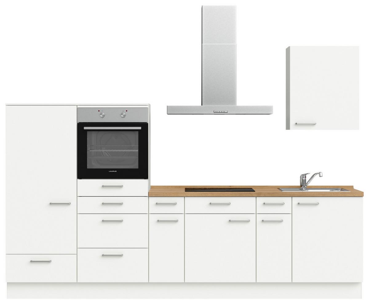 Küchenblock Touch Low m. Geräten Weiß - Edelstahlfarben/Eichefarben, MODERN, Holzwerkstoff/Metall (300cm) - Nobilia