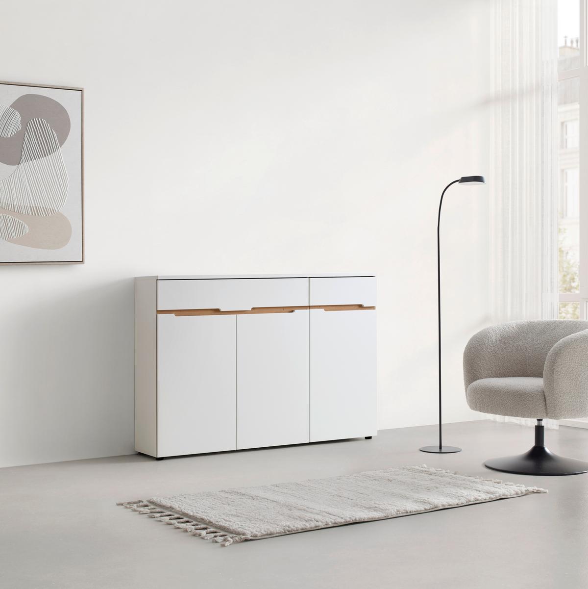 Sideboard Dallas Weiß/Eiche Artisan - Schwarz/Weiß, MODERN, Holzwerkstoff/Kunststoff (150/107/38cm) - Mömax