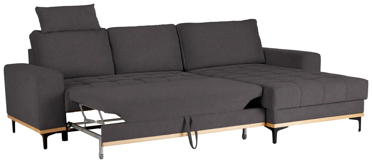 Wohnlandschaft Casper Dunkelgrau - Dunkelgrau/Schwarz, Konventionell, Textil/Metall (272/87/171cm) - Zandiara