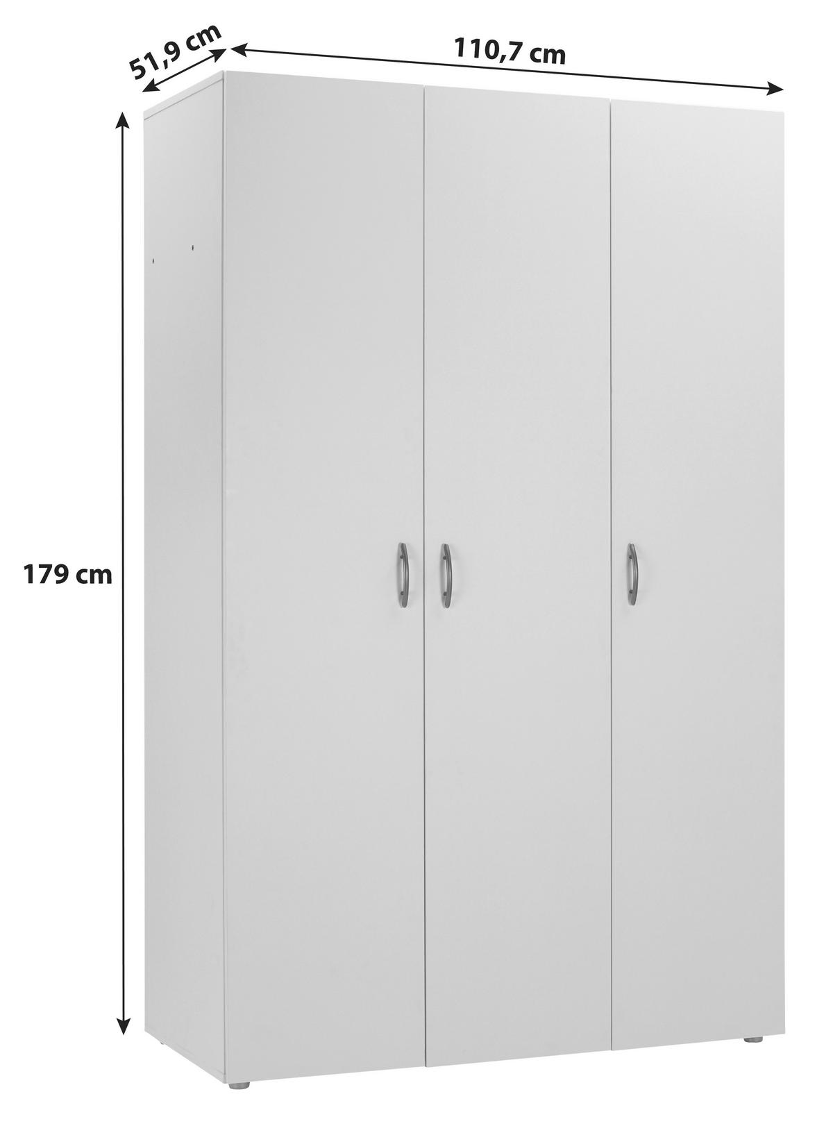 Kleiderschrank Basic in Weiss - Weiss/Grau, Konventionell, Holzwerkstoff/Kunststoff (110,7/179/51,9cm) - Based