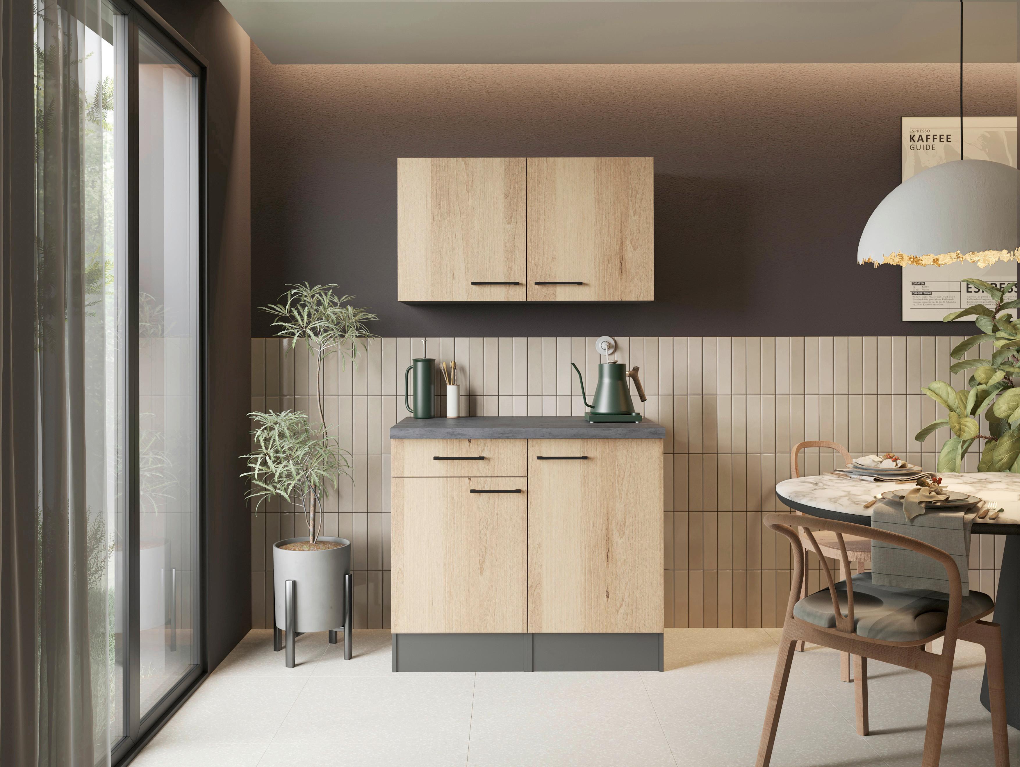 Buffet Oliver Eiche/Grau - Schwarz/Eiche Artisan, Trend, Holzwerkstoff/Metall (100/200/60cm) - Respekta
