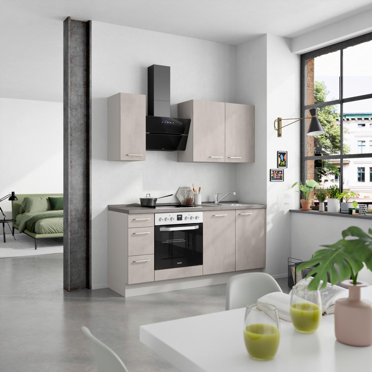 Küchenblock Riva High m. Geräte Grau - Schieferfarben/Edelstahlfarben, MODERN, Holzwerkstoff/Metall (180cm) - Nobilia