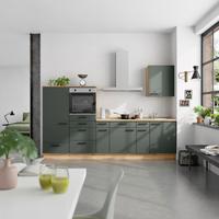 Küchenblock Easytouch Low m. Geräten Dunkelgrün - Dunkelgrün/Eichefarben, MODERN, Holzwerkstoff/Metall (300cm) - Nobilia