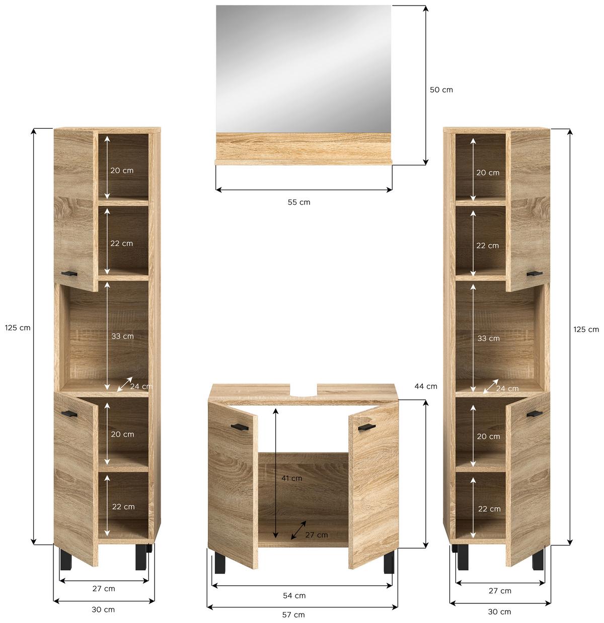 Kopalnica Boston, Hrast - črna/hrast sonoma, Moderno, umetna masa/steklo (117cm) - MID.YOU