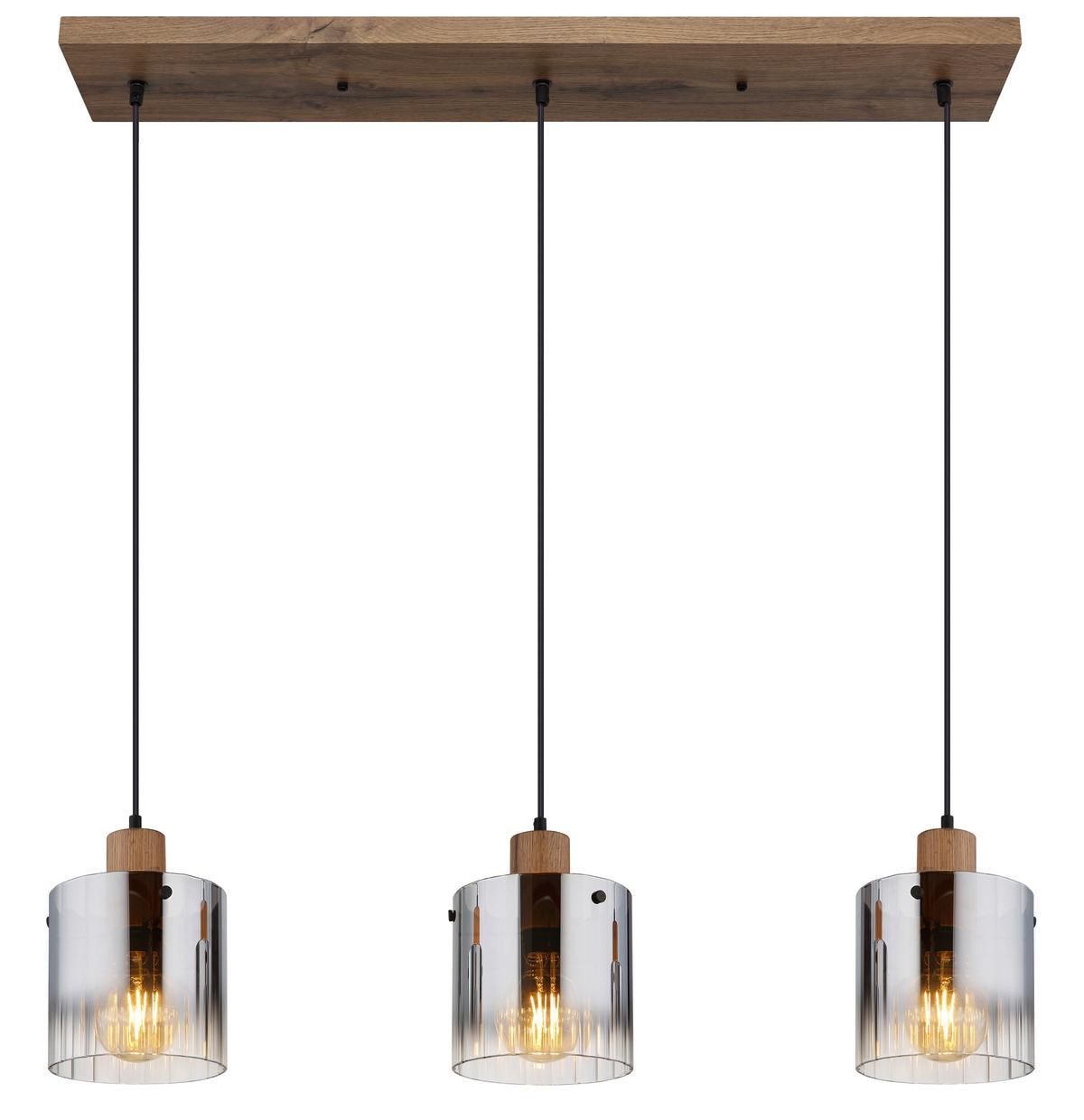 Viseća Svjetiljka Tamno Smeđa Boja - tamno smeđa/crna, Natur, staklo/drvni materijal (100/18/120cm) - Globo