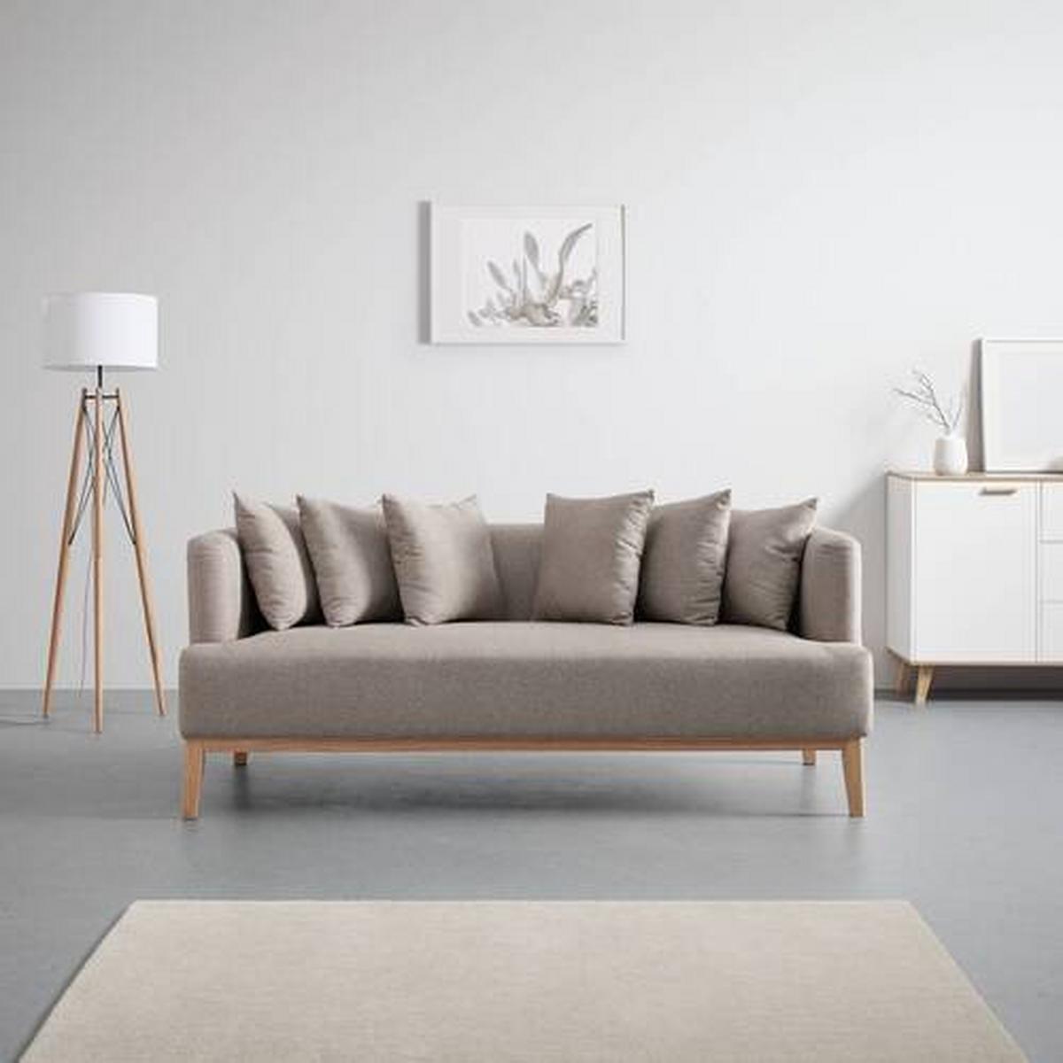 Bigsofa Mina Beige Velours - Beige/Naturfarben, MODERN, Holz/Textil (190/78/81cm) - Bessagi Home