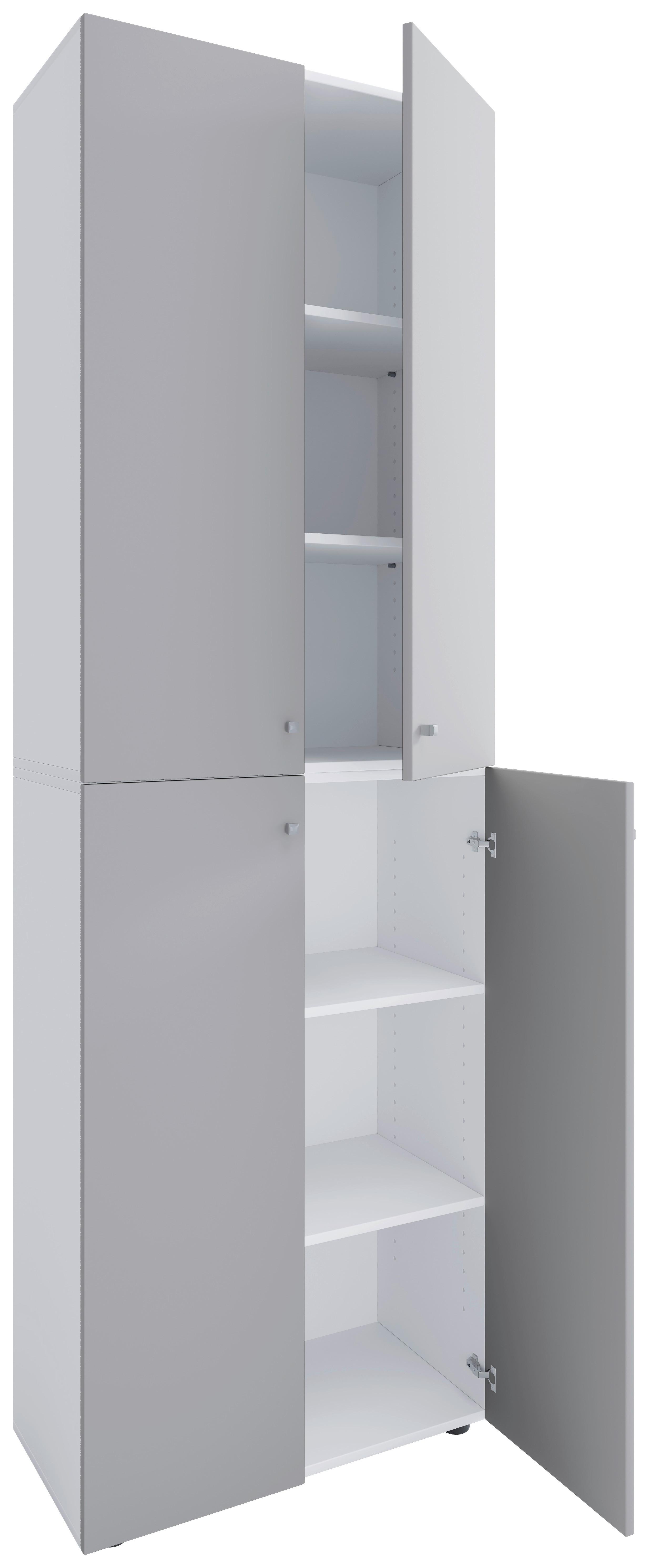 Schuhschrank LONA Weiß/ Grau ca. 70x220x40 cm - Silberfarben/Schwarz, Design, Holzwerkstoff/Kunststoff (70/220/40cm) - MID.YOU