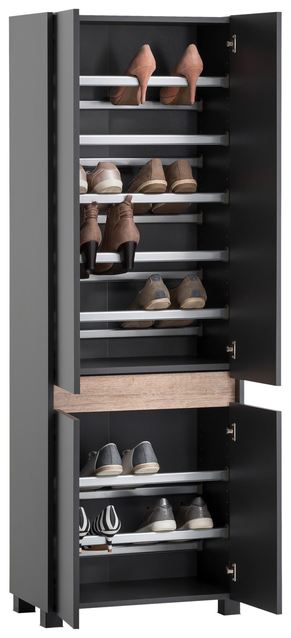 Schuhschrank Cosmo ca.56,9x164,5x33cm Anthrazit - Anthrazit/Schwarz, Design, Holzwerkstoff/Kunststoff (56,9/164,5/33cm) - MID.YOU