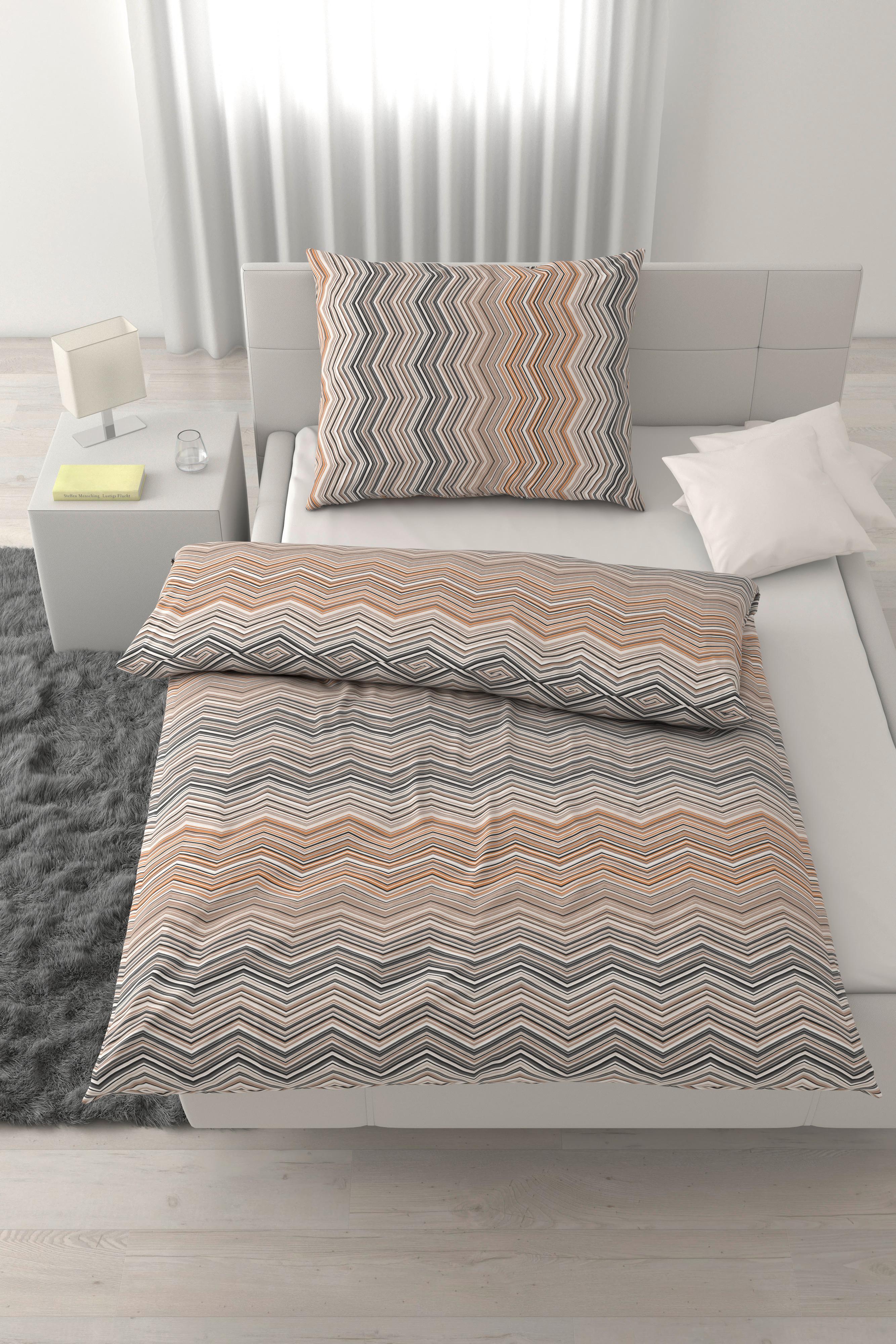 Lenjerie de pat Zickzack,cca. 140x200/50x70 cm - bej, Konventionell, textil (140/200cm) - Mömax