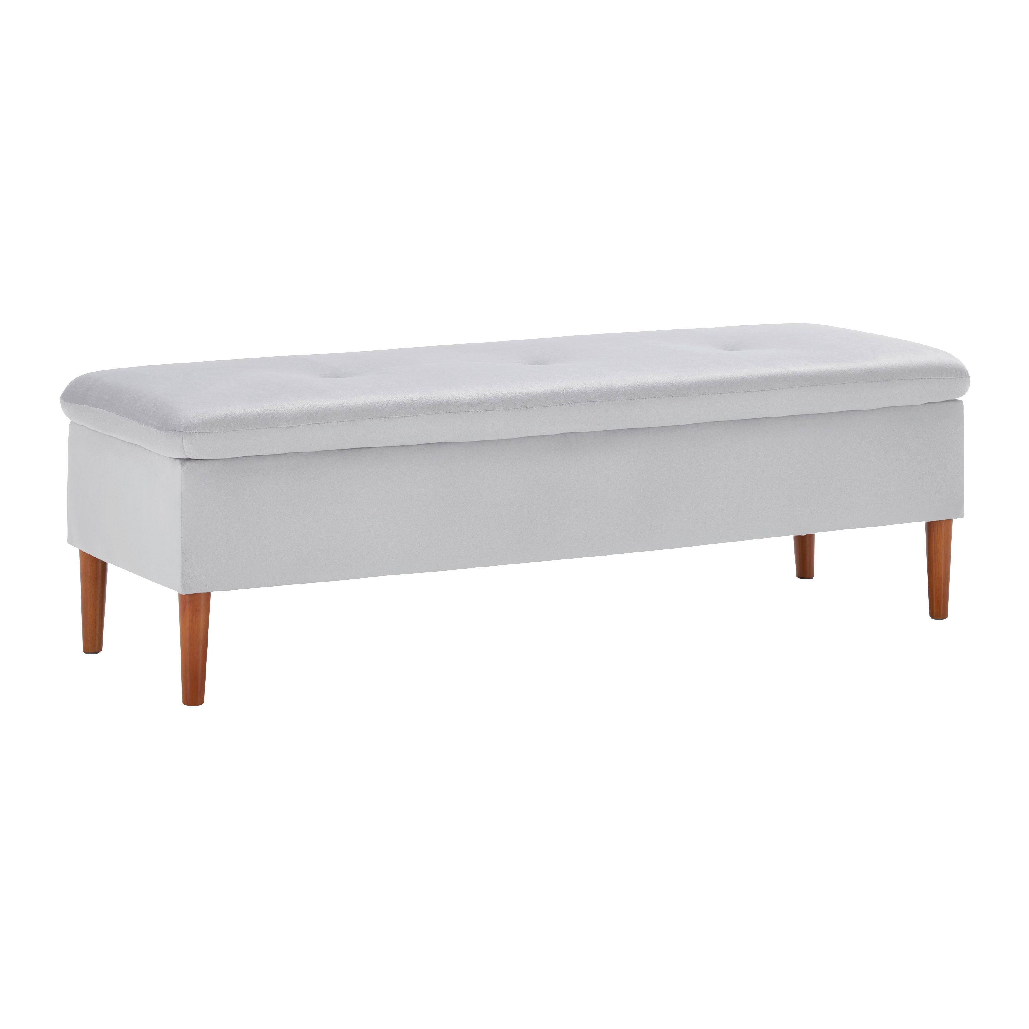 Hockerbank Jessy Hellgrau Samt Gepolstert mit Stauraum - Buchefarben/Hellgrau, MODERN, Holz/Textil (150/50/55cm) - Bessagi Home