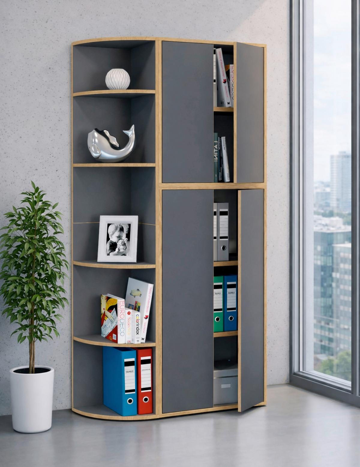 Eckregal Salia Anthrazit/Honigeiche - Honigeiche/Anthrazit, Design, Holzwerkstoff/Kunststoff (33/183/33cm) - Livetastic