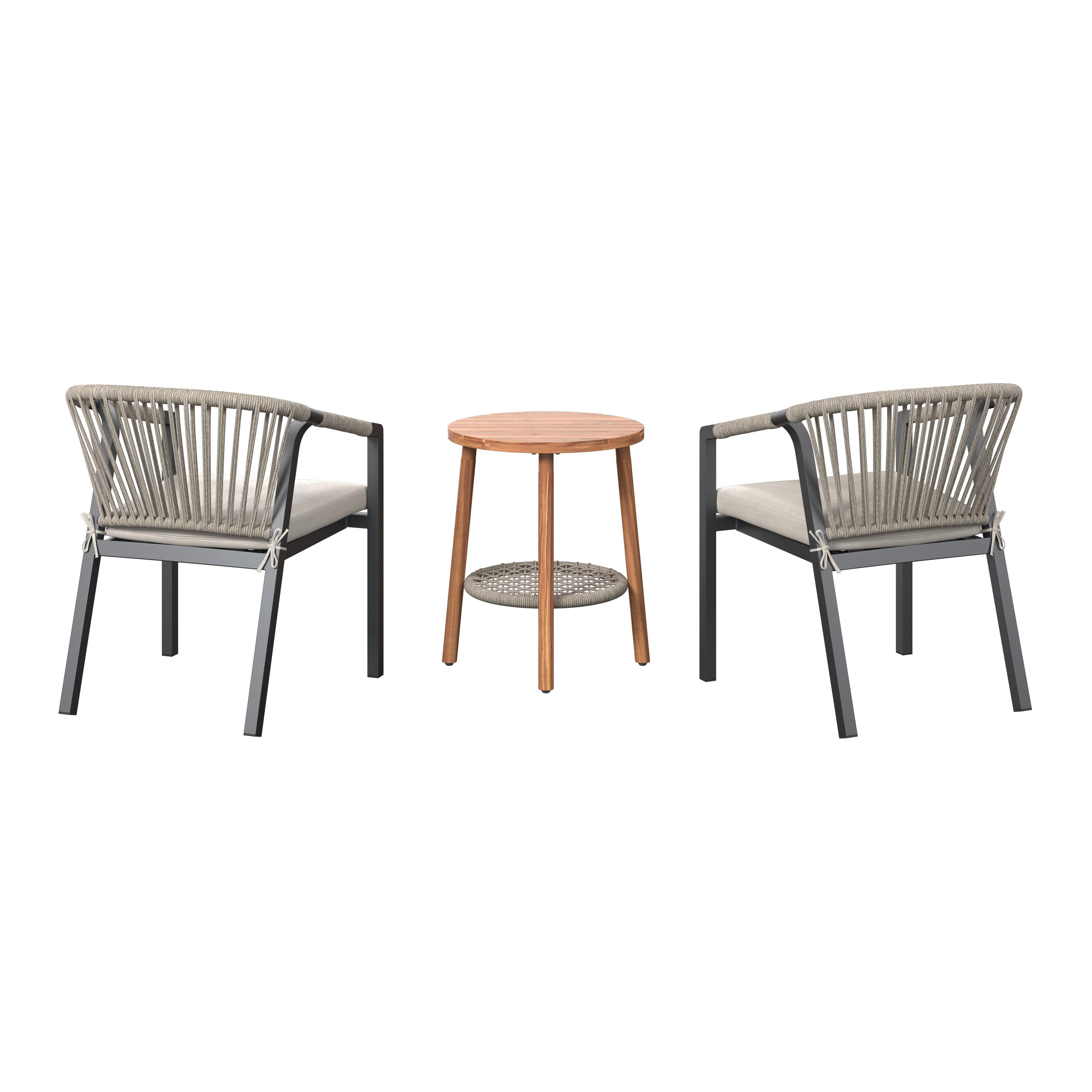 BALKONGMÖBLER SET BARDOLINO - ljusgrå/akaciefärgad, Modern, metall/trä (61/62/79cm) - Mömax