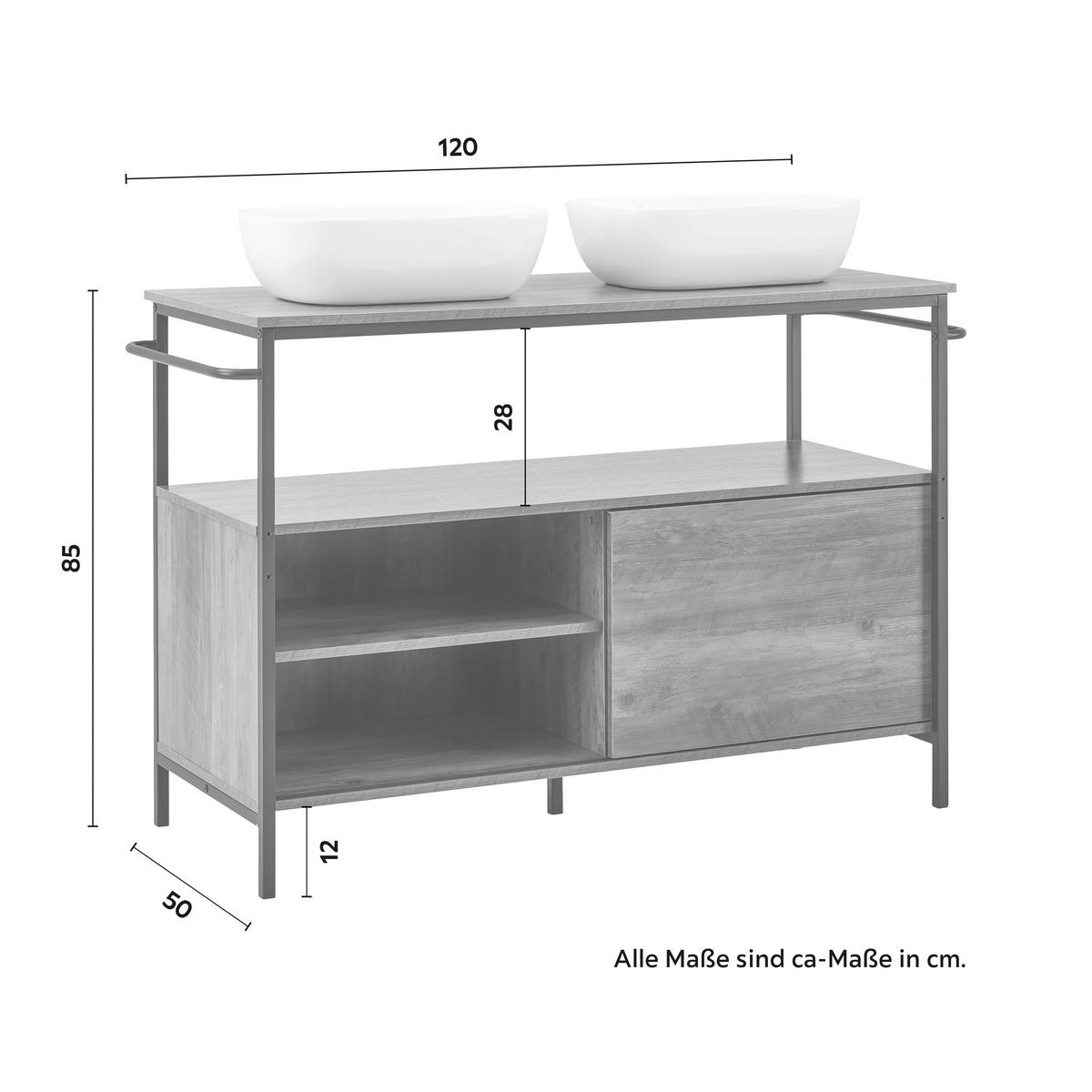 Badezimmer Dell Braun mit 2 Waschbecken - Schwarz/Naturfarben, MODERN, Keramik/Holzwerkstoff (120/85/50cm) - Bessagi Home