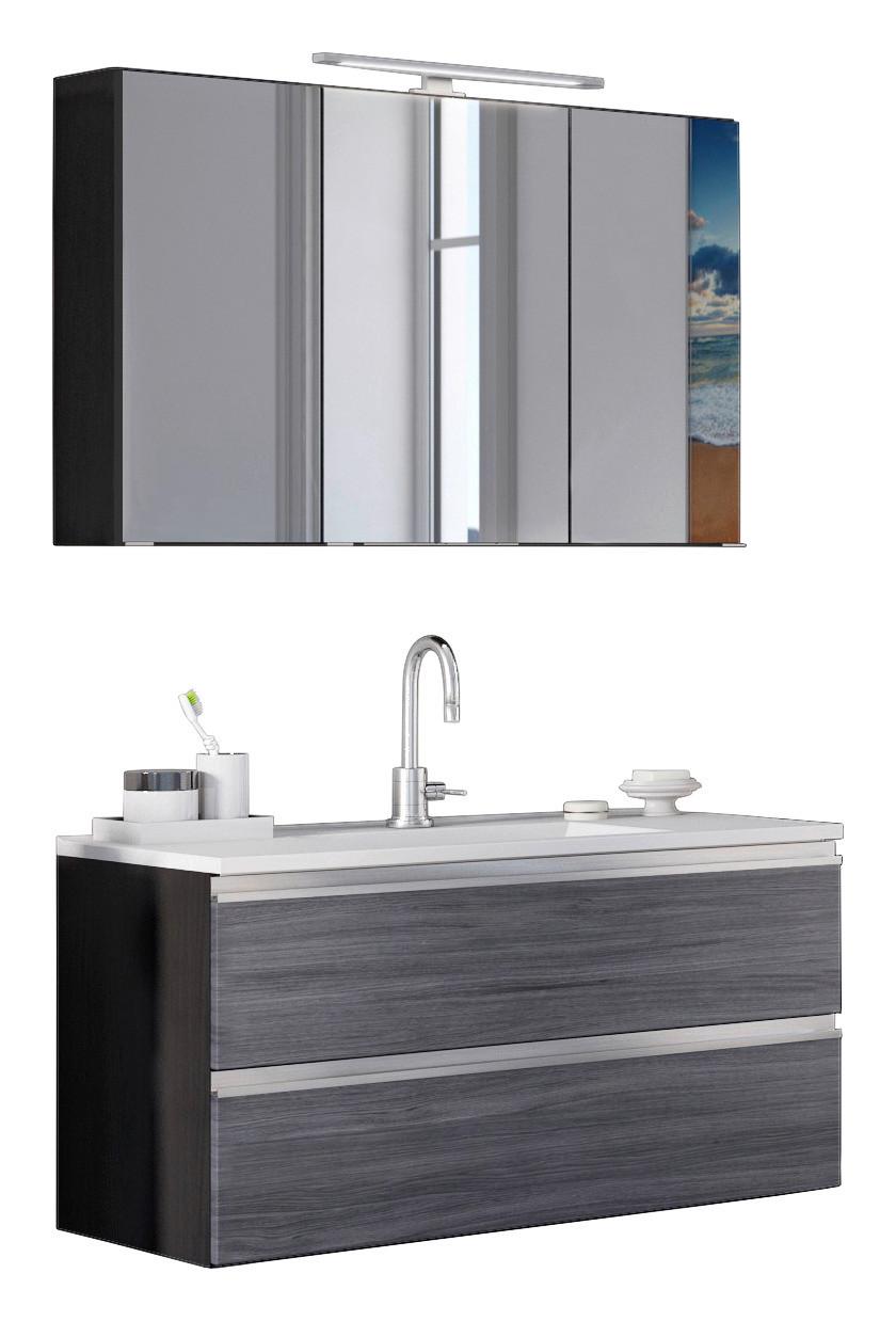 Badezimmer in Silber/ Eichefarbe 'Arezzo' - Eichefarben/Silberfarben, Basics, Holzwerkstoff/Stein (100cm) - Held