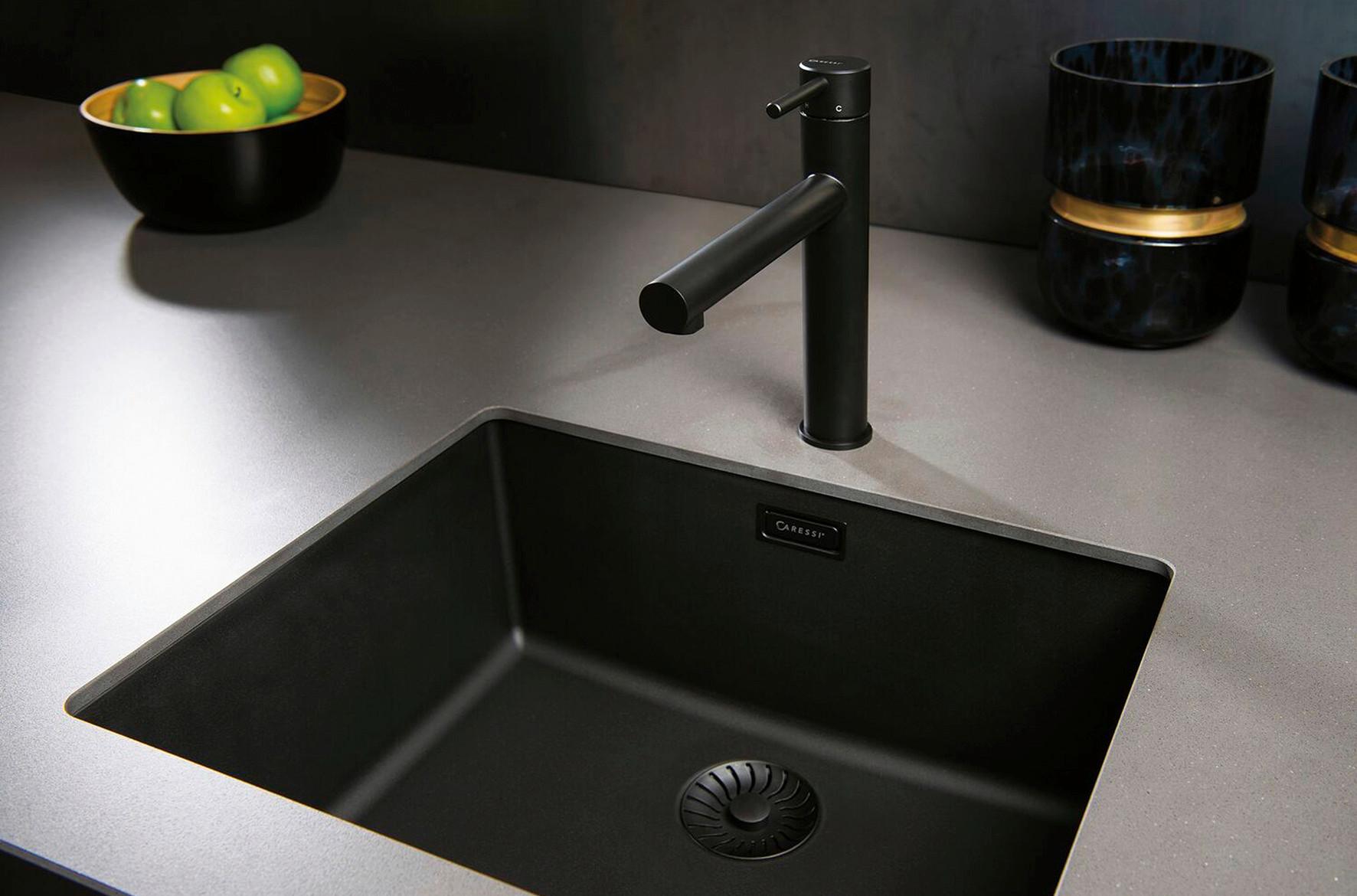 Einbauspüle Solido 2D in schwarz - Schwarz, MODERN, Stein (45/45cm)