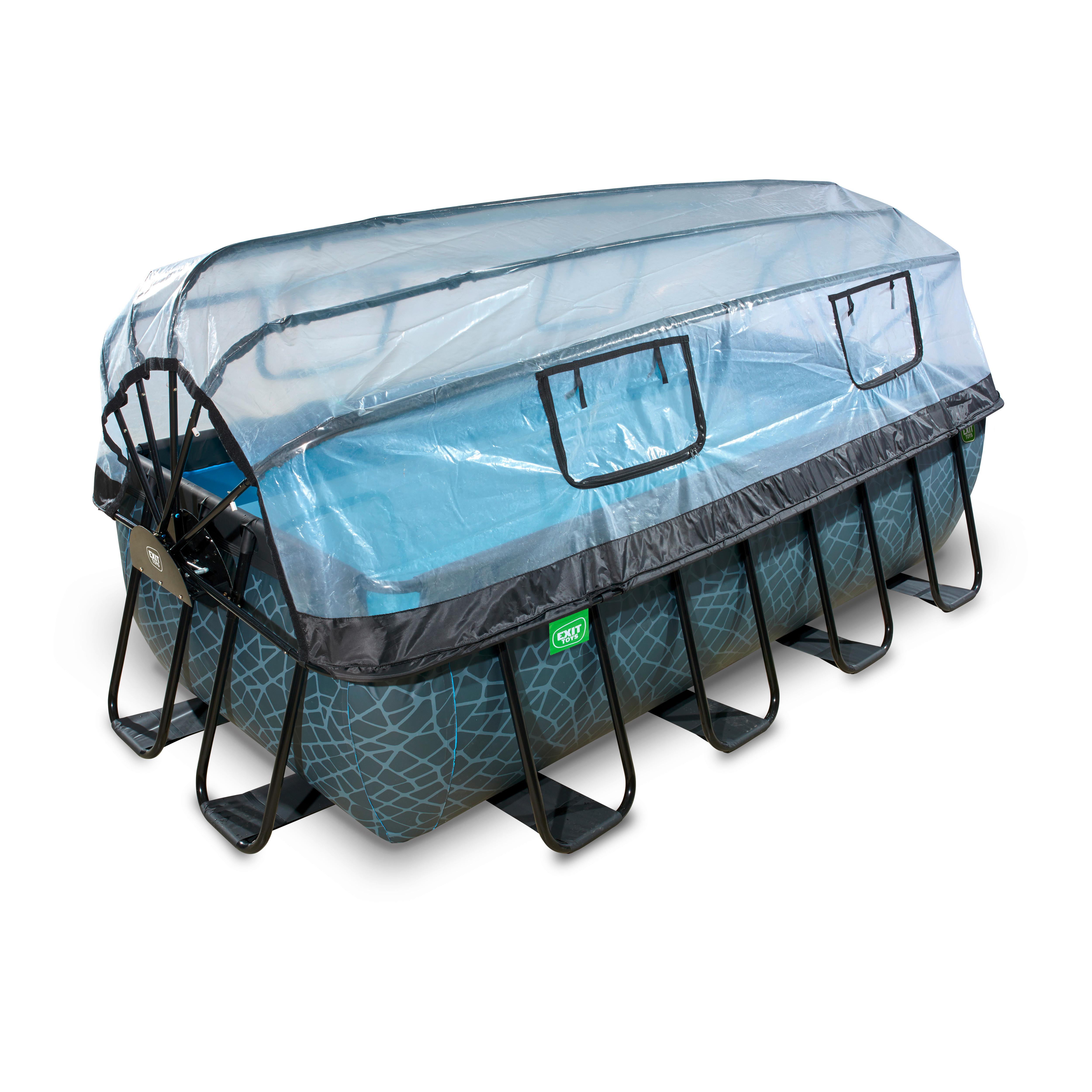 Bazen Exit Stone Pool, Toplotna Črpalka, 400x200cm - siva, Konvencionalno, umetna masa (400/200/100cm) - EXIT Toys