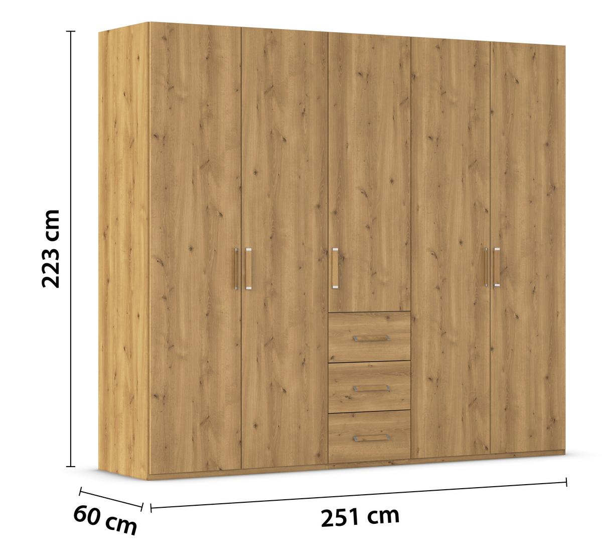 Omara S Klasičnimi Vrati Evelyn, Barva Hrasta - barve hrasta, Design, umetna masa/leseni material (251/223/60cm) - Novel