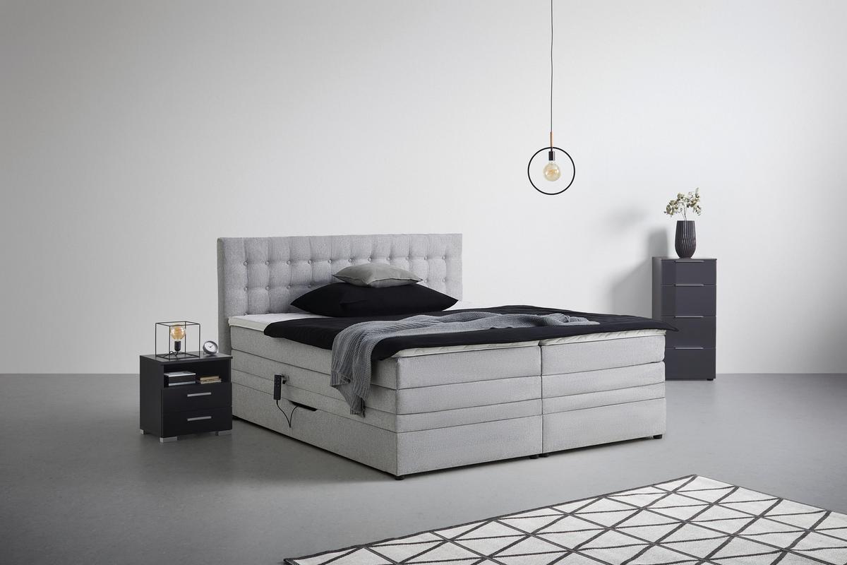 Boxspringbett Luzern Hellgrau ca. 180x200cm - Hellgrau/Schwarz, KONVENTIONELL, Kunststoff/Textil (180/200cm) - Premium Living
