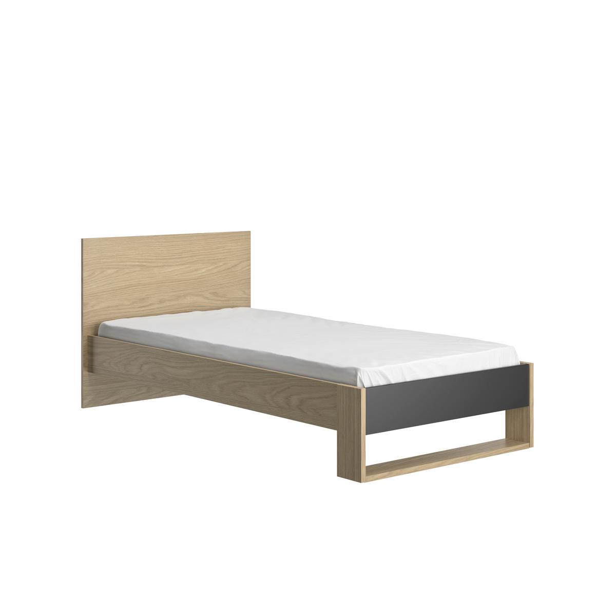 Postelja Nael, Barva Hrasta, Črna, 90x200 - črna/barve hrasta, Basics, leseni material (90/200cm)