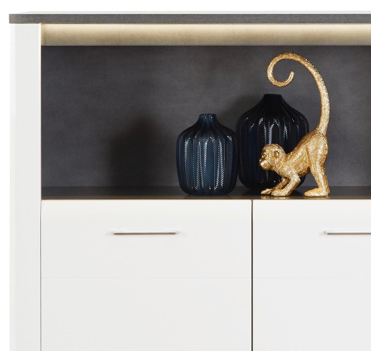 Comodă înaltă Alassio - alb/grafit, Modern, material pe bază de lemn (109/122/37,5cm) - Modern Living