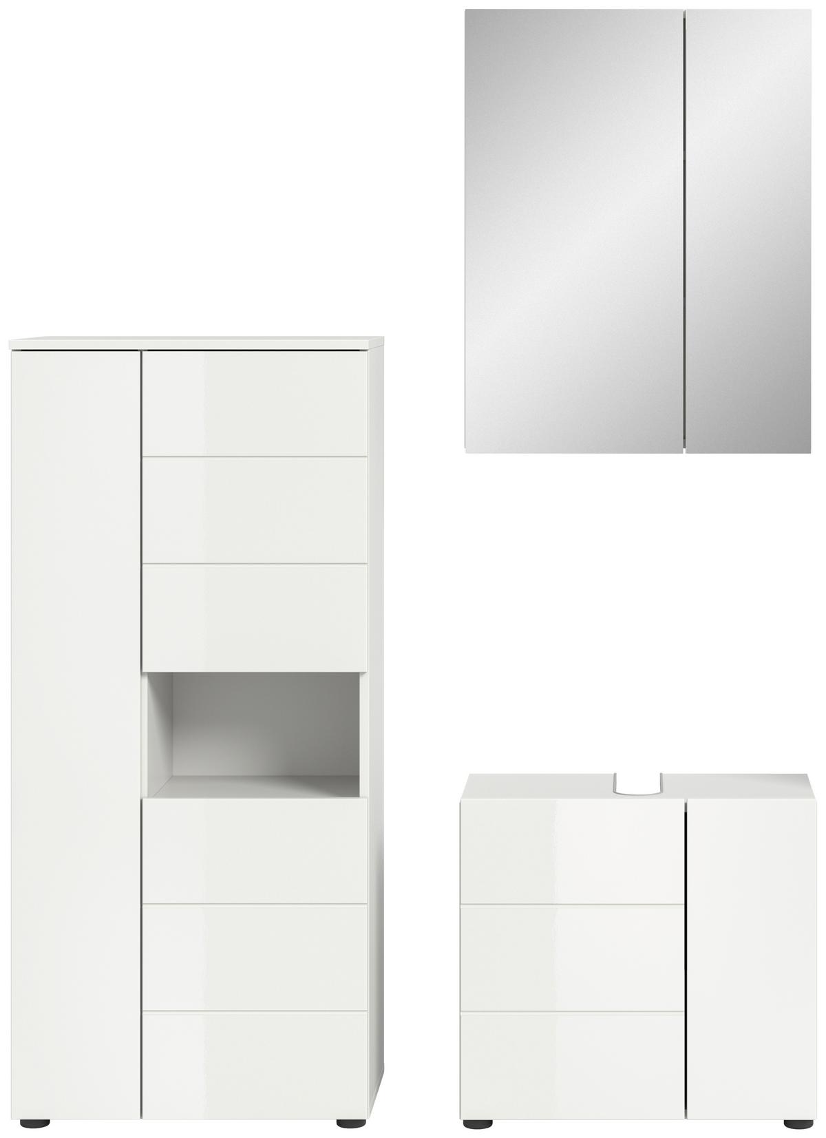 Badezimmer Vira 3-tlg. mit LED ca. 120 cm Weiß - Weiß Hochglanz/Schwarz, MODERN, Holzwerkstoff/Kunststoff (120cm) - MID.YOU