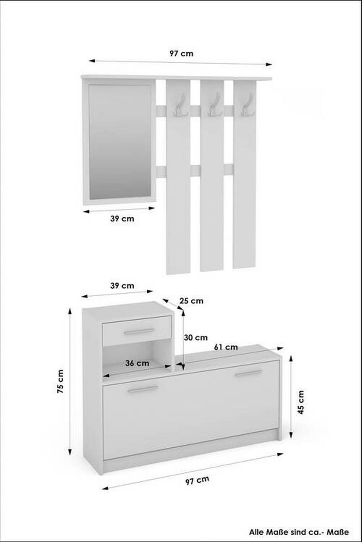 Garderobe Tamina, Grau/Weiß - Weiß/Grau, MODERN, Glas/Holzwerkstoff (97/190/25cm) - MID.YOU