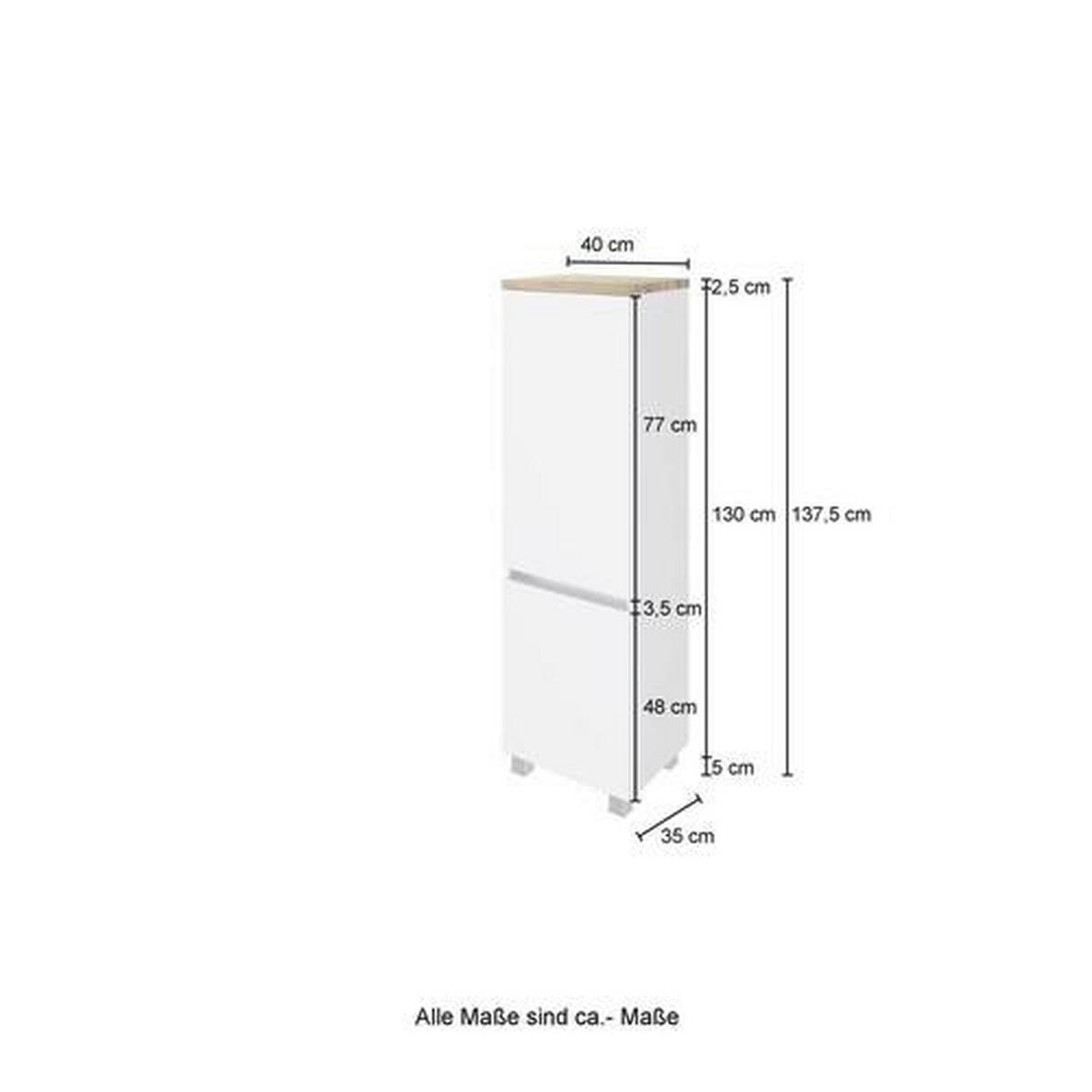 Midischrank in Weiss 'Pienza' - Eichefarben/Silberfarben, Basics, Holzwerkstoff/Kunststoff (40/130/35cm) - Held