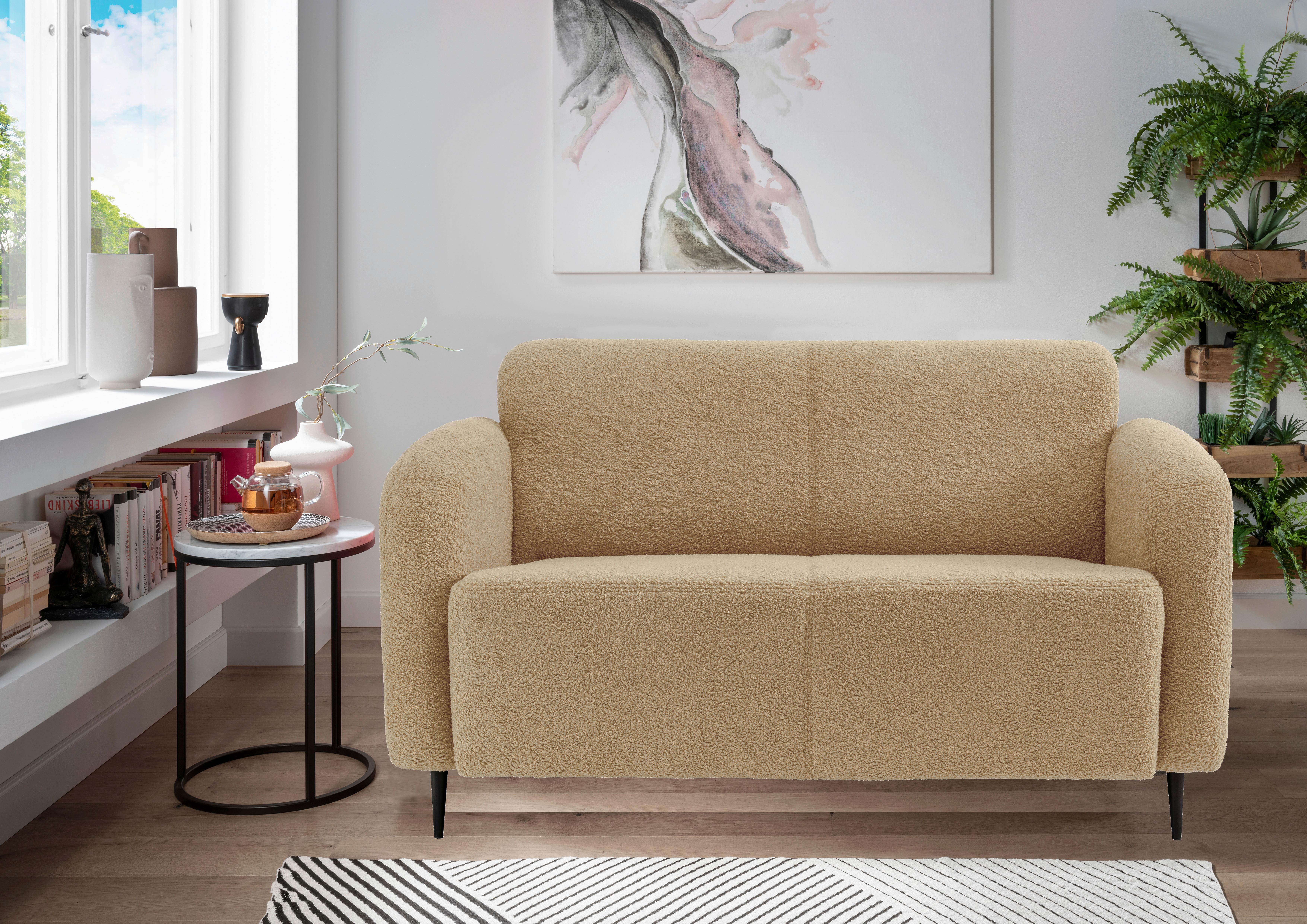 2-Sitzer-Sofa Marone Creme Teddystoff - Creme/Schwarz, MODERN, Metall (140/76/90cm) - Livetastic