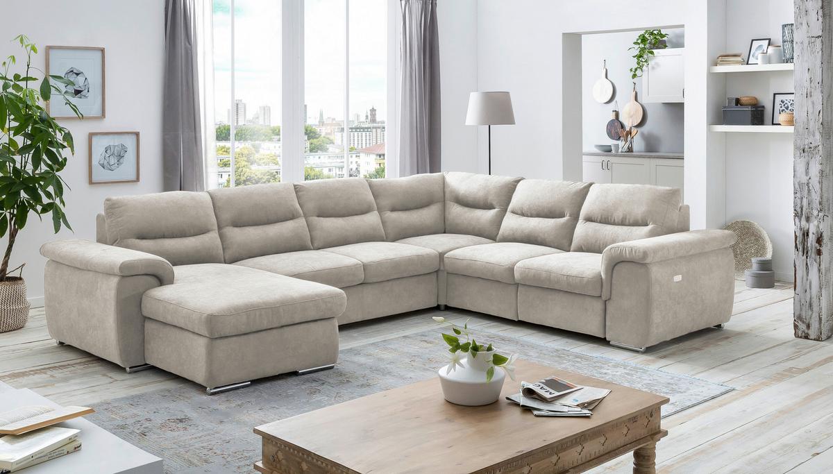 U-alakú Ülőgarnitúra Hella - bézs, Modern, textil (326/88/263cm) - Premium Living