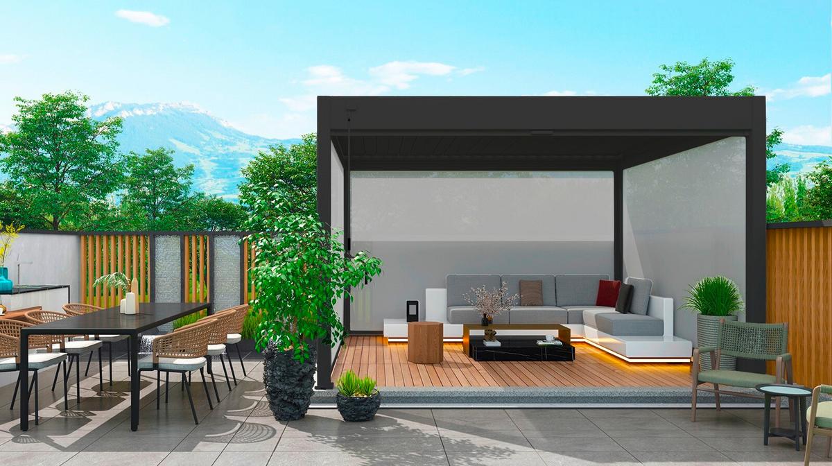 PERGOLA-ROLLO FÜR DELUXE 40CM ANTHRAZIT - Anthrazit, Basics, Textil/Metall (400/235/10cm) - Gardenson