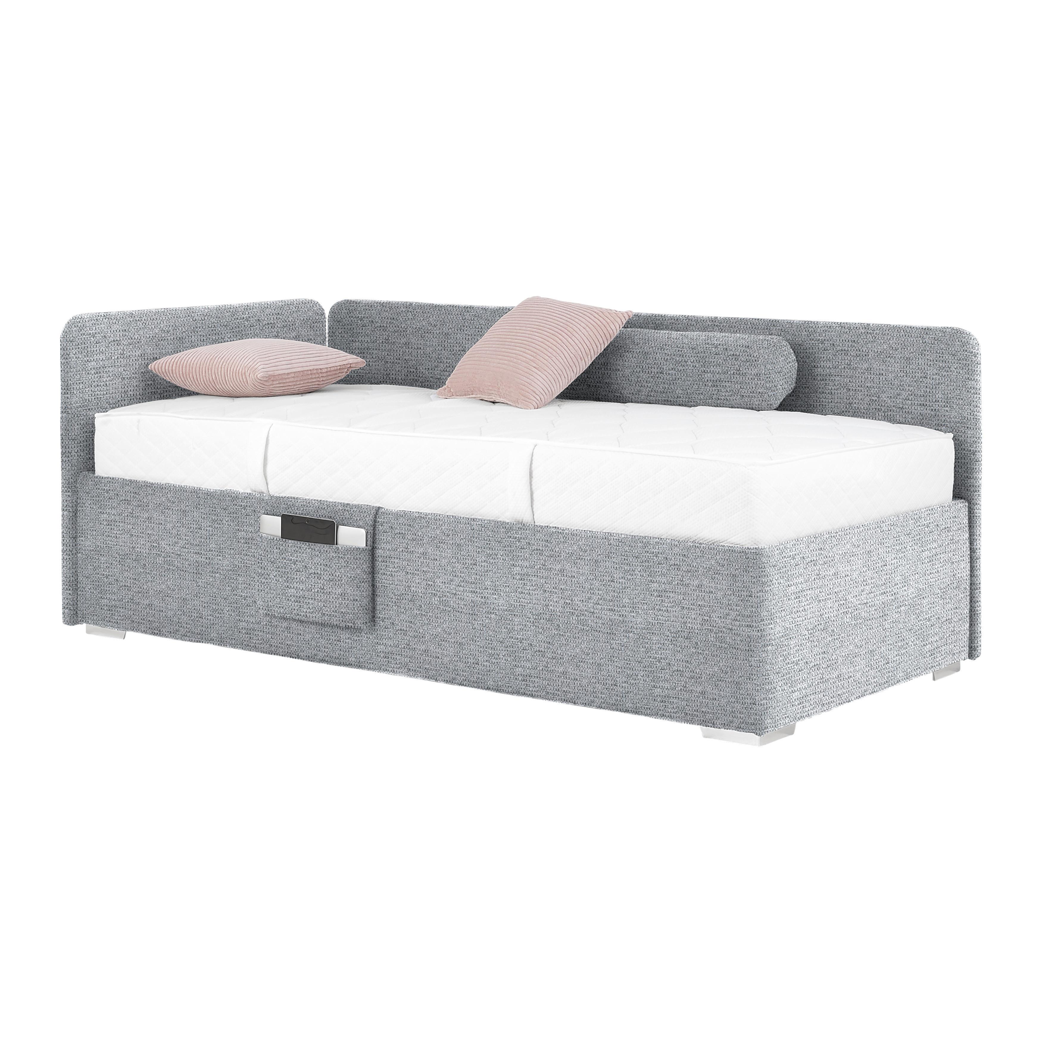 Krevet Remi - tamno siva/prirodne boje, Konvencionalno, drvo/tekstil (90/200cm) - Based