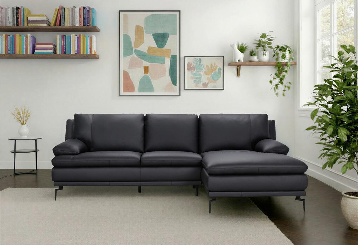 NAROŻNIK FIORA - czarny, Design, skóra (248/158cm) - P & B