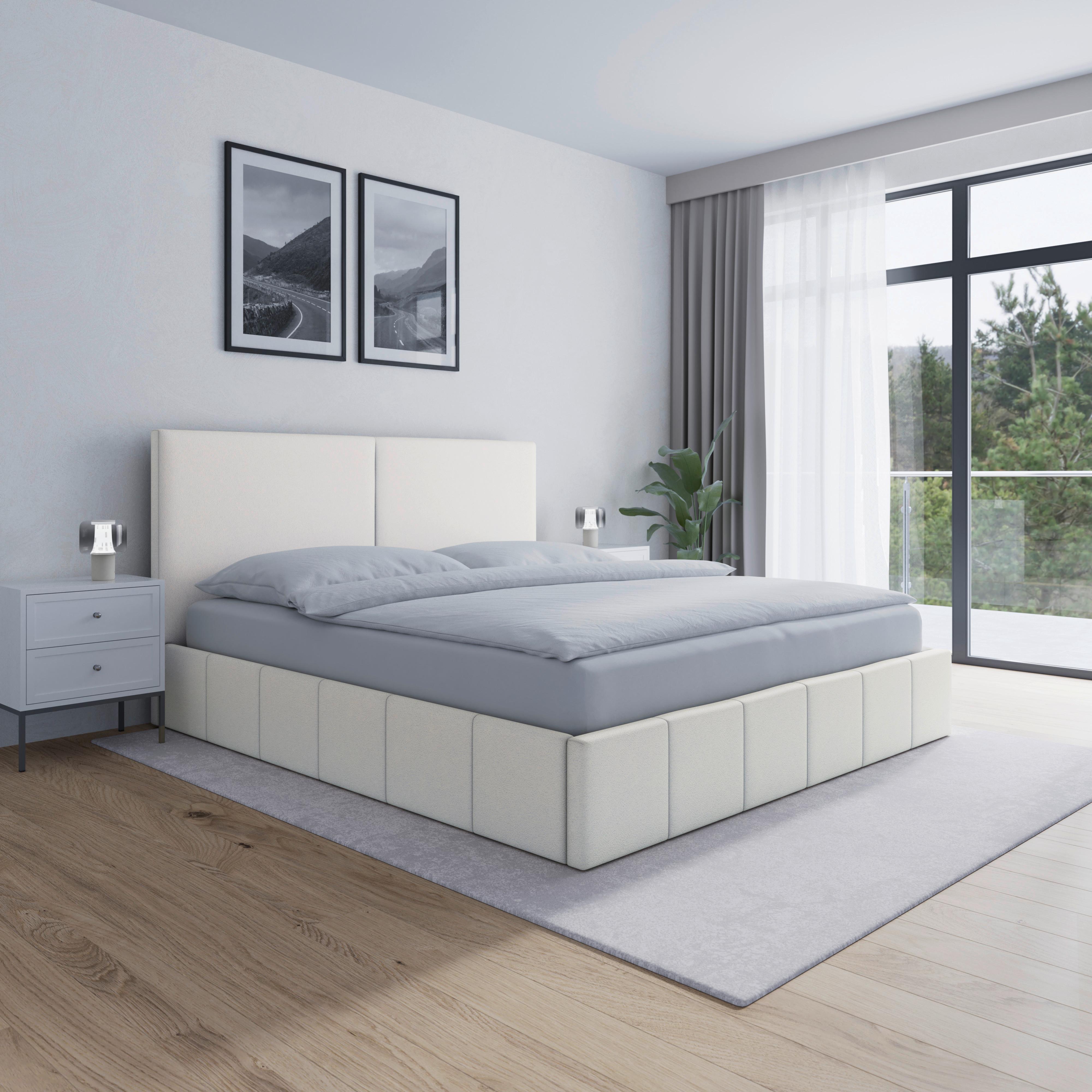 Polsterbett Mila ca. 180x200 cm Elfenbein - Elfenbein/Schwarz, Modern, Holz/Holzwerkstoff (180/200cm) - Bessagi Home