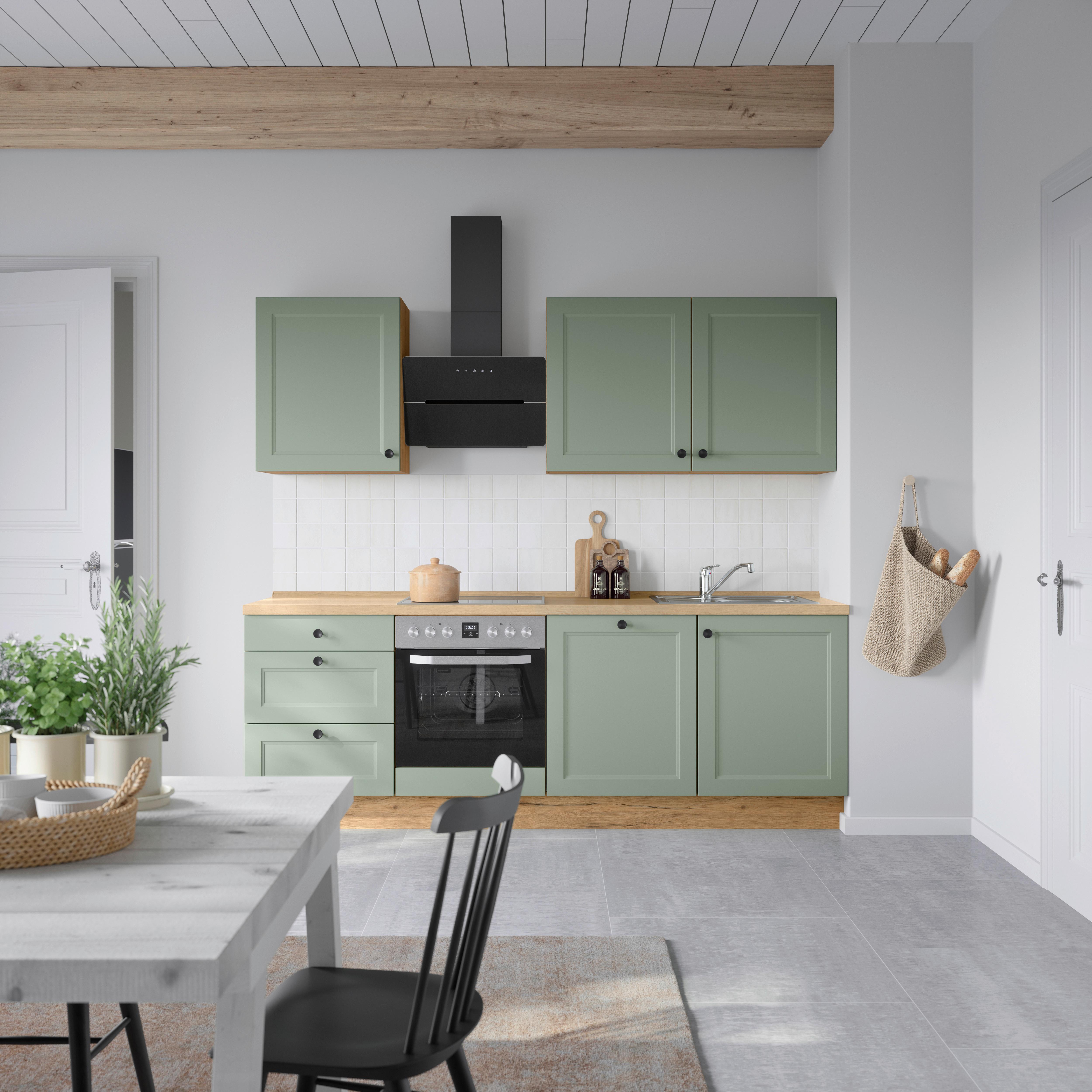 Küchenblock Cascada High m. Geräten Schilfgrün - Schilfgrün/Eichefarben, MODERN, Holzwerkstoff/Metall (240cm) - Nobilia