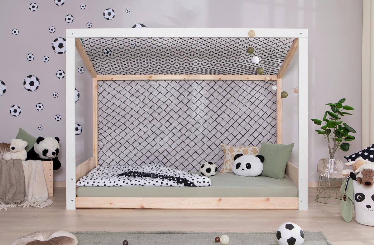 Raztegljiva Postelja Soccer, Bela, Pravi Les, 90x200cm - bela/naravne barve, Moderno, tekstil/les (90/200cm) - MID.YOU