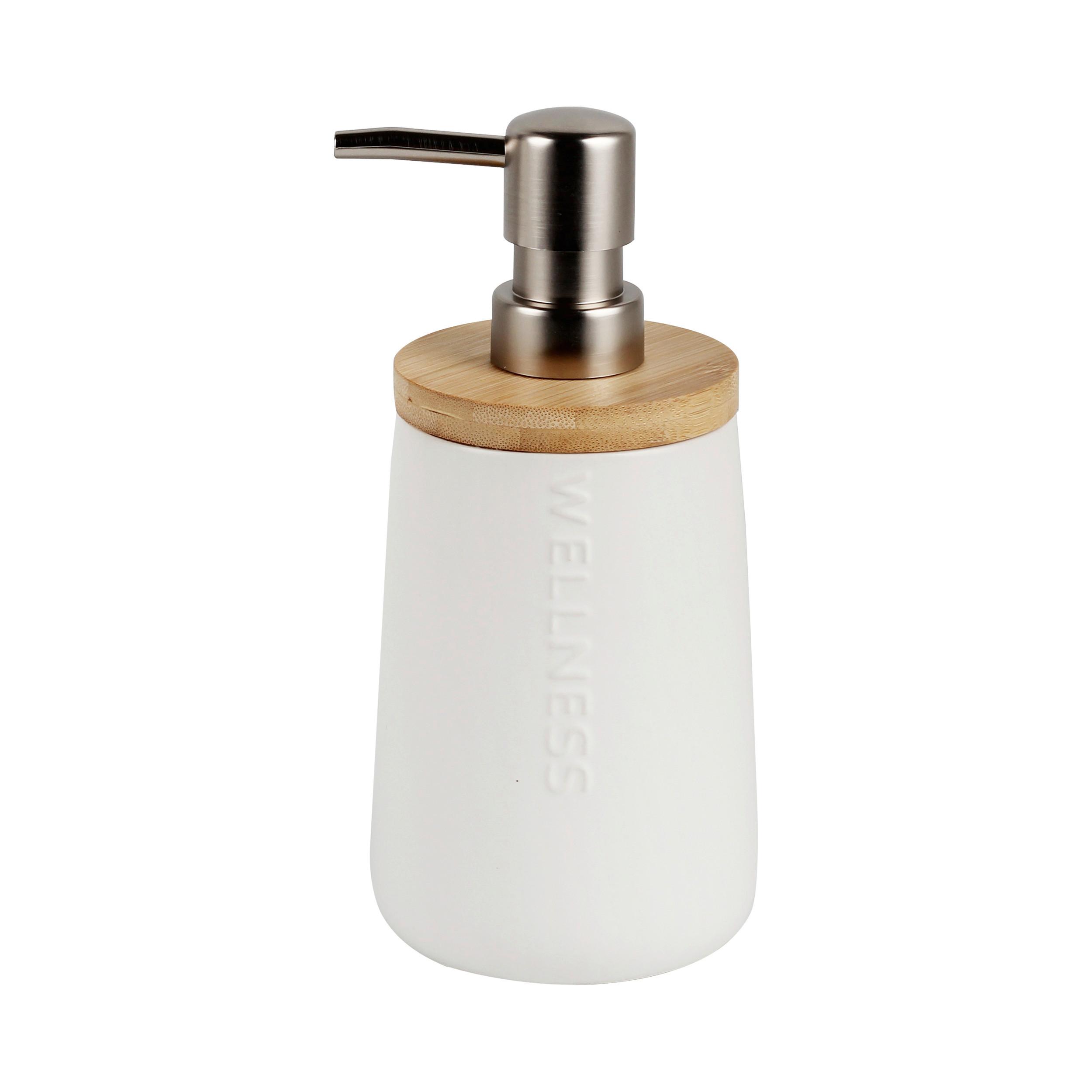 Seifenspender Edna Weiß/Naturfarben - Naturfarben/Weiß, MODERN, Naturmaterialien/Keramik (8,5cm) - Mömax