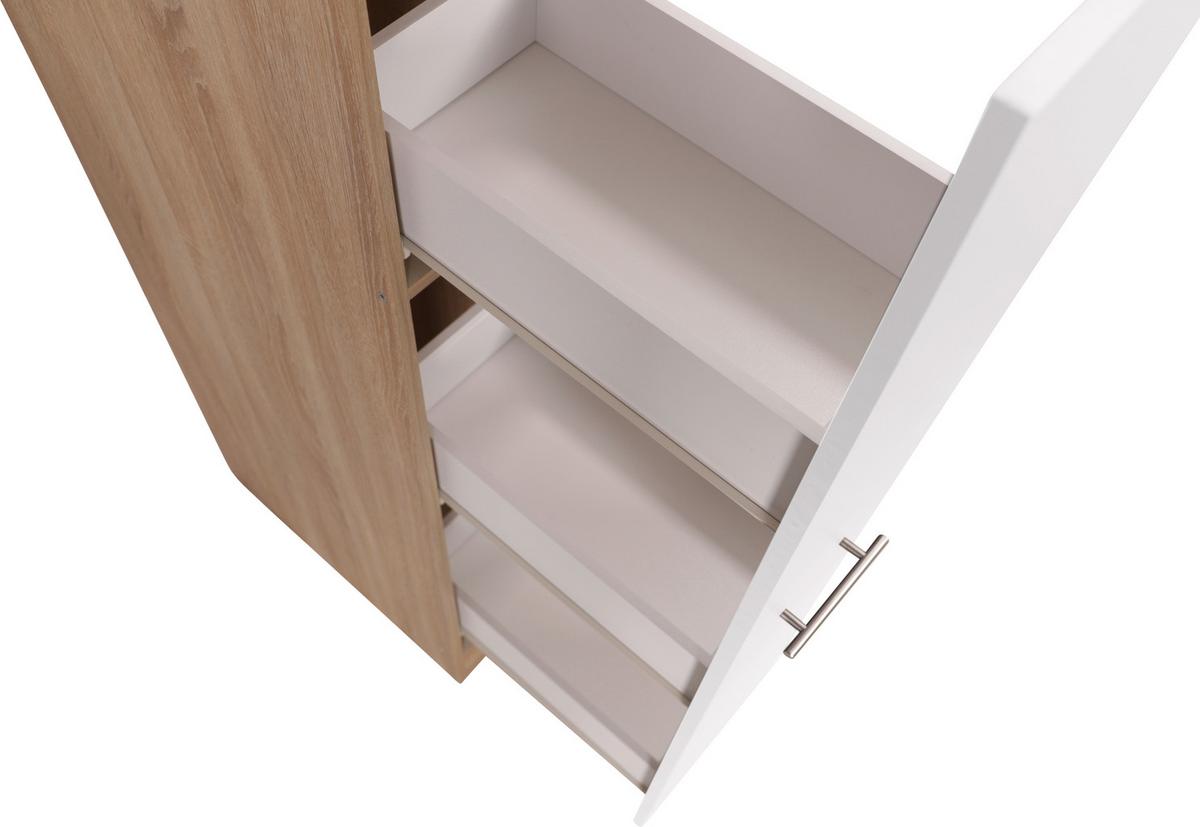 Izvlečna Omara Merle, Barva Hrasta, Bela - srebrne barve/barve hrasta, Basics, kovina/leseni material (30/144,8/60cm) - Respekta